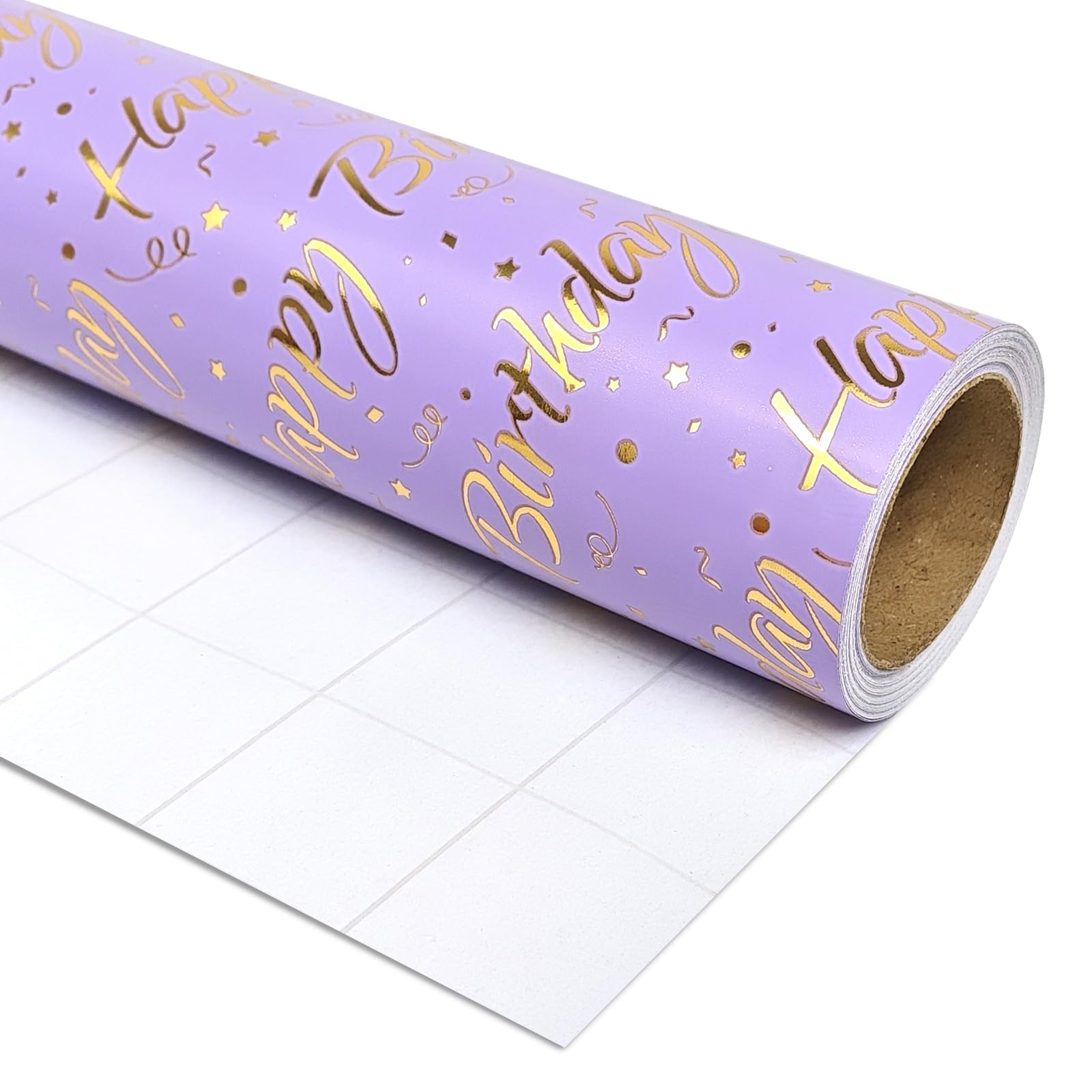 LDGOOAEL Mini rollo de papel de regalo de cumpleaños pequeño (17 x 120 pulgadas), morado con lámina dorada para vacaciones, día de la madre, cumpleaños, boda, baby shower