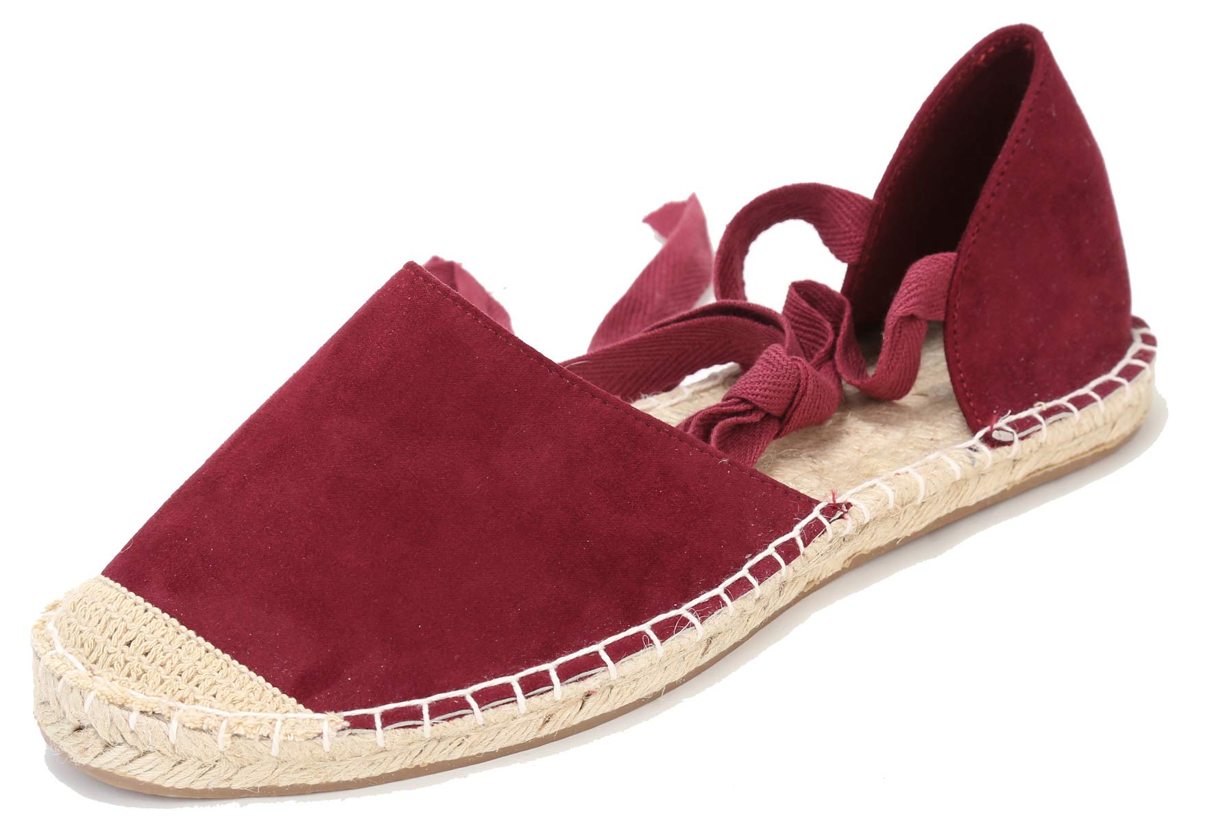 U-lite Women's Suede Cap-Toe Tie-up Ankle Strap Espadrille Flat Sandals