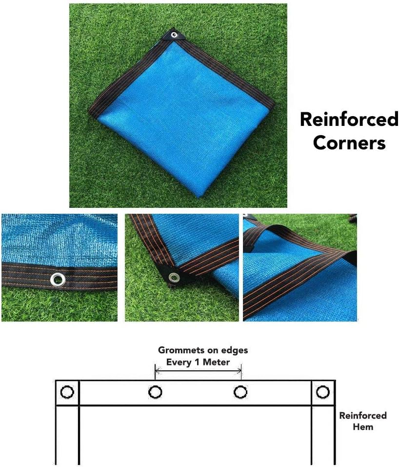 80% Sun Block Shade Cloth Net High Density Mesh for Garden Patio Greenhouse Plant Flower Cover, Multiple Grommets (Blue, 13' x 13')