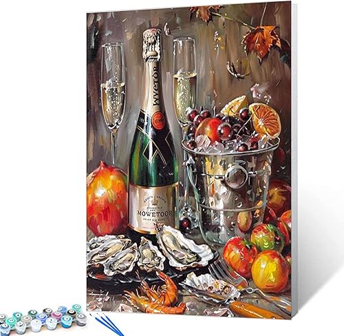 Miniatura 38 de Pintura de frutas por números para adultos, pintura al óleo digital de uva, sandía, naranja, melocotón, ciruela, lienzo, pintura acrílica, divertida