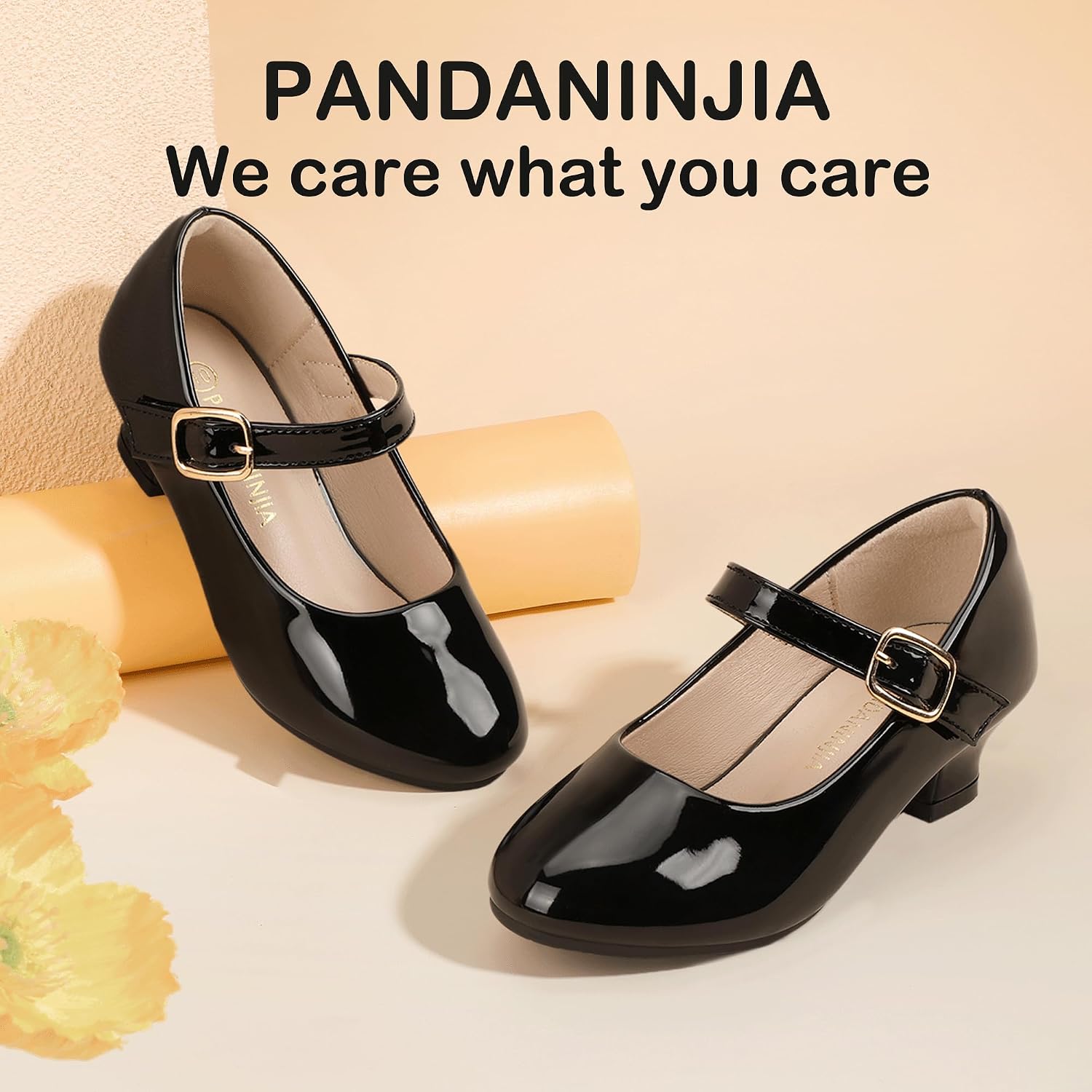 PANDANINJIA Girls Dress Shoes Mary Jane Toddler Heels Pumps