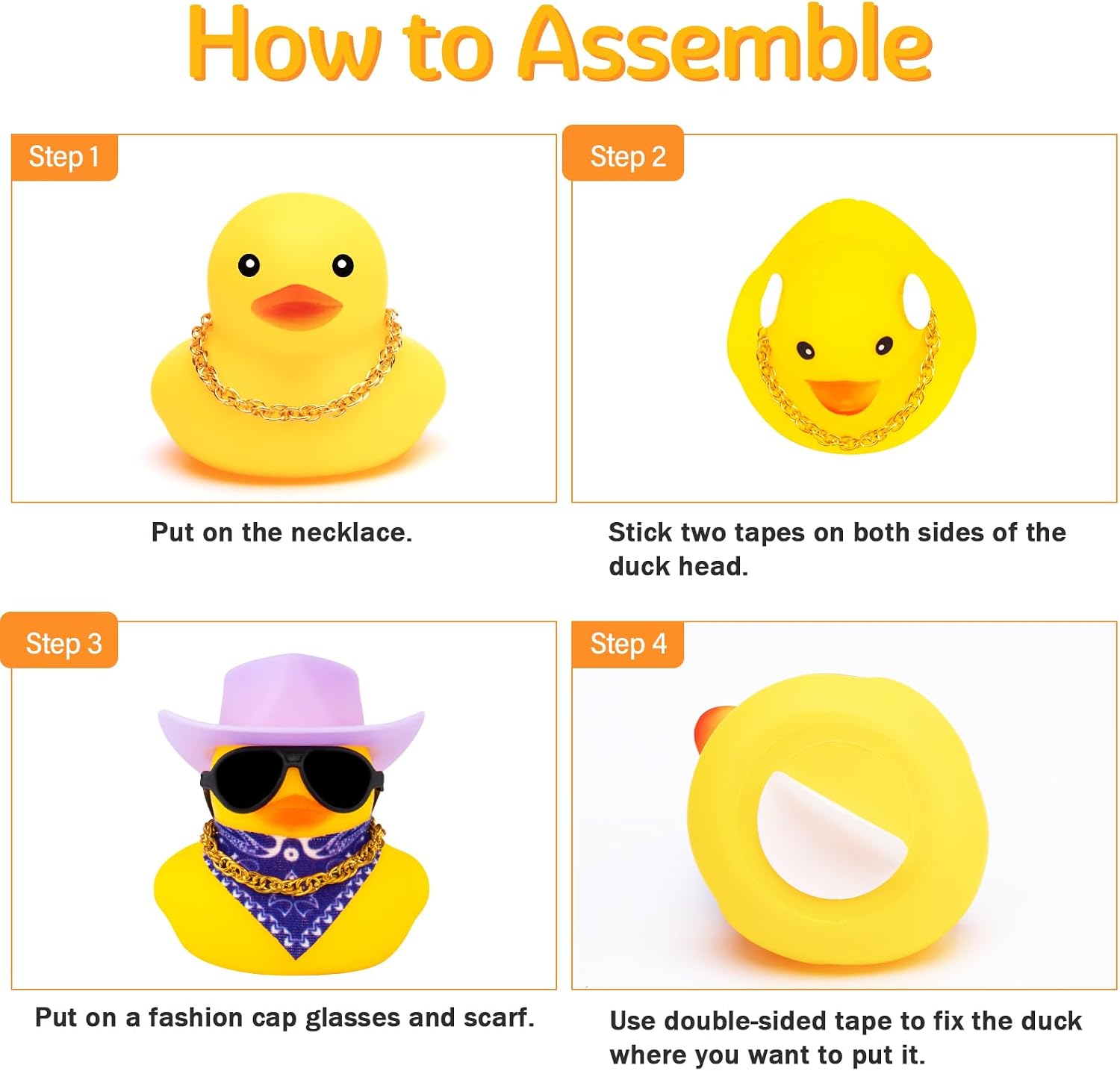 wonuu Car Dashboard Decor Cowboy Hat Rubber Duck, Car Ducks Ornaments with Mini Hat Necklace Sunglasses (Pink)