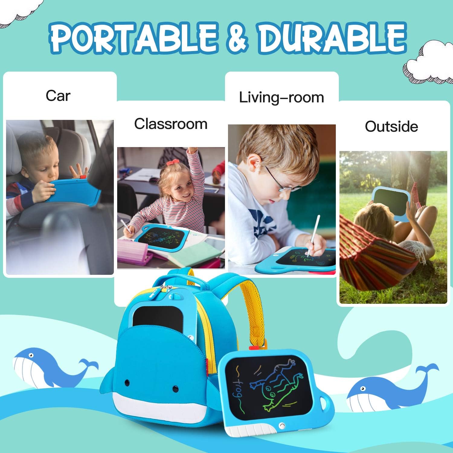 TEKFUN LCD Doodle Board Drawing Pad for Kids, 8.5" Writing Tablet Drawing Board for Toddler, Kids Drawing Tablet Small Road Trip Travel Toys for 3 5 4 6 Year Old Boys Birthday Little Kid Gifts (Blue)
