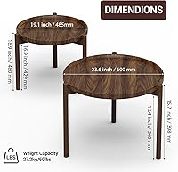 Vista 2 de Juego de 2 mesas de centro redondas anidadas, mesa auxiliar redonda, mesas anidables pequeñas, mesa auxiliar, para sala de estar, dormitorio, balcón