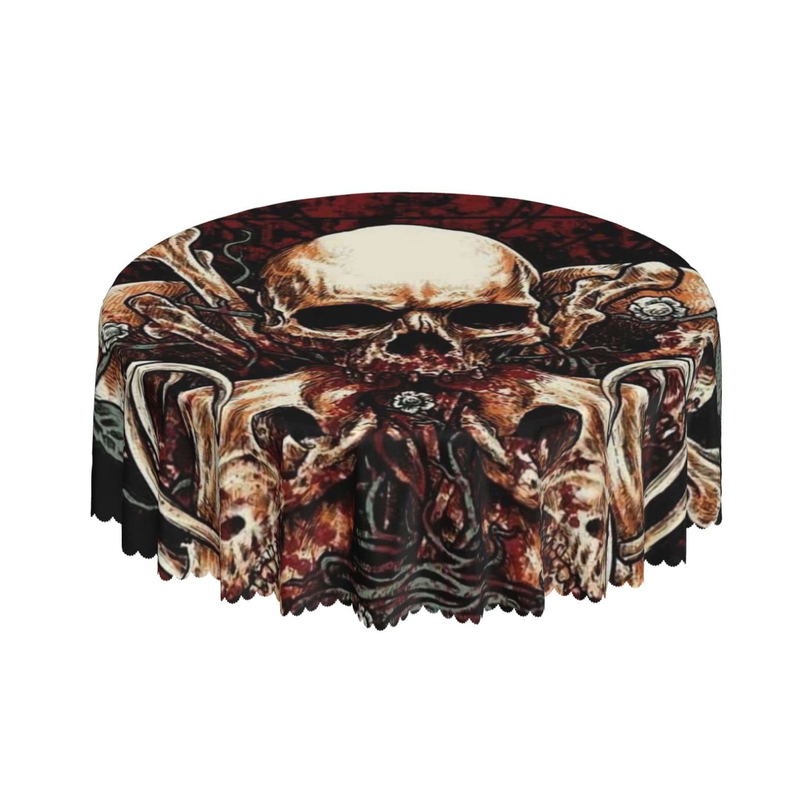 Lsjuee Death Skull Occult Horror Dark Round Tablecloth 60 Inch Printed Washable Tablecloth for Dining Party Holiday Fall Home Decorative