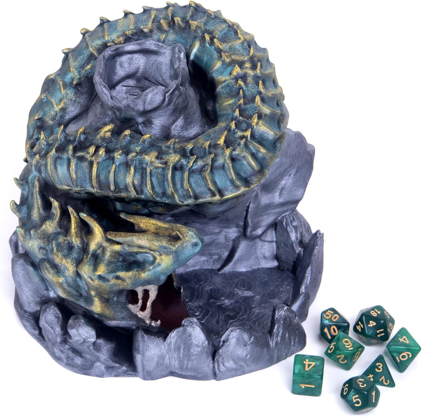 Azure Dragon Dice Tower, 7Pcs Polyhedral Dice, for Dungeons & Dragons(D&D), RPG Games and Tabletop Games, Dice Roller Tower