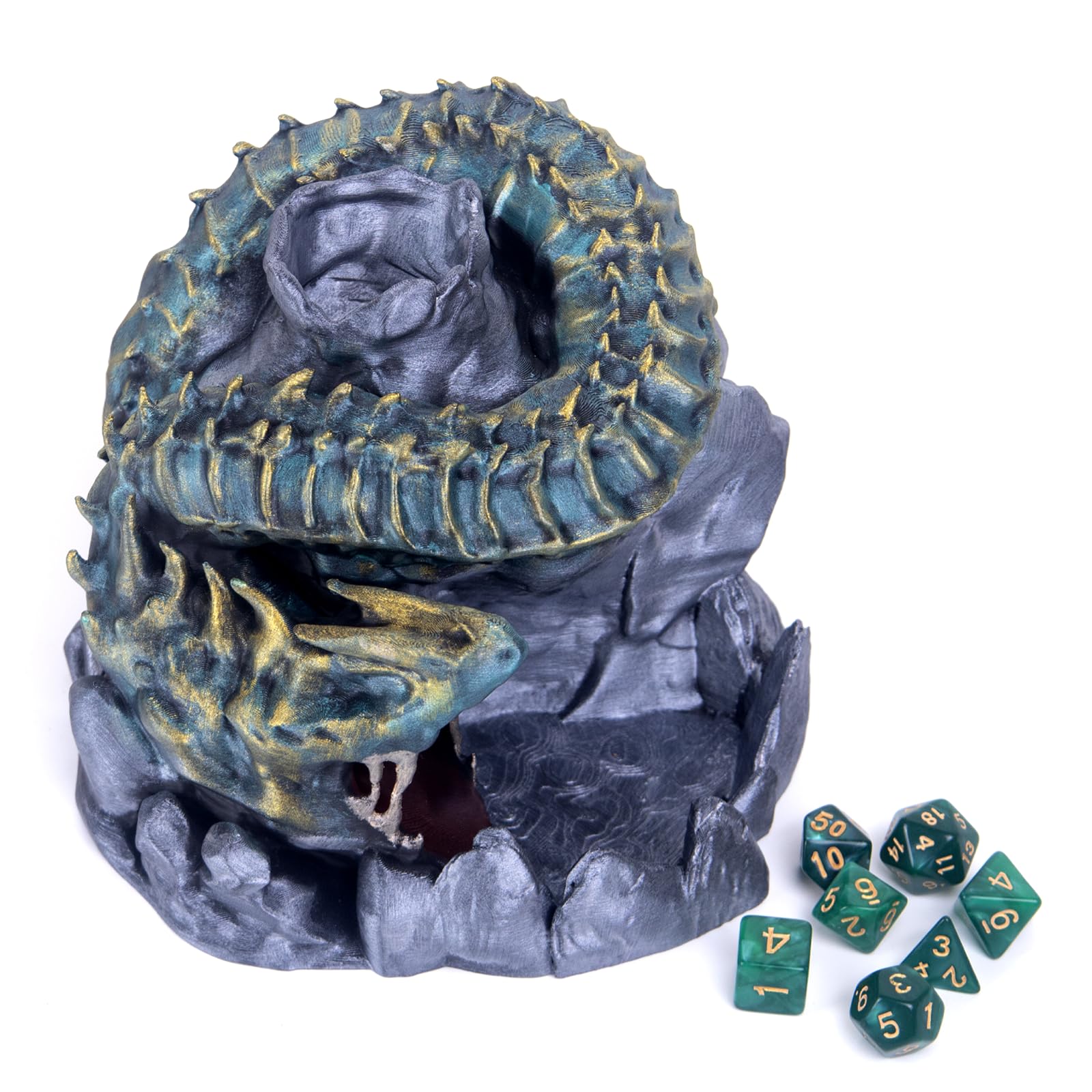 Azure Dragon Dice Tower, 7 dadi poliedrici, per Dungeons & Dragons (D&D), giochi di ruolo e giochi da tavolo, torre a rullo di dadi