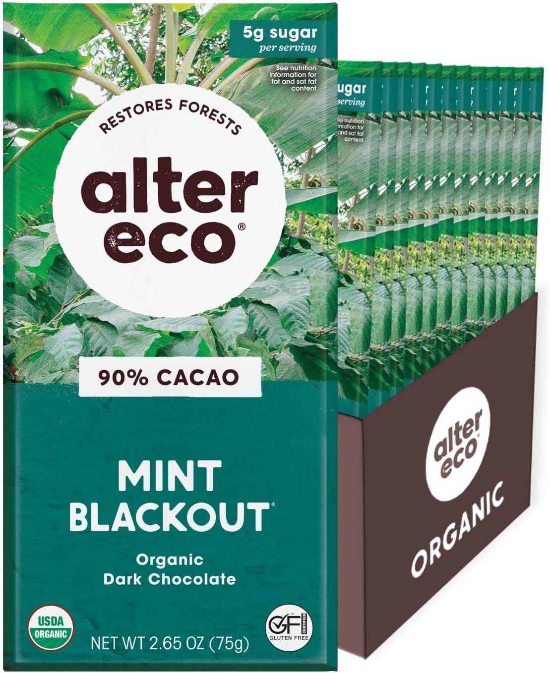 Alter Eco | Chocolate Bars | Pure Dark Cocoa, Fair Trade, Organic, Non-GMO, Gluten Free (12-Pack Mint Blackout)