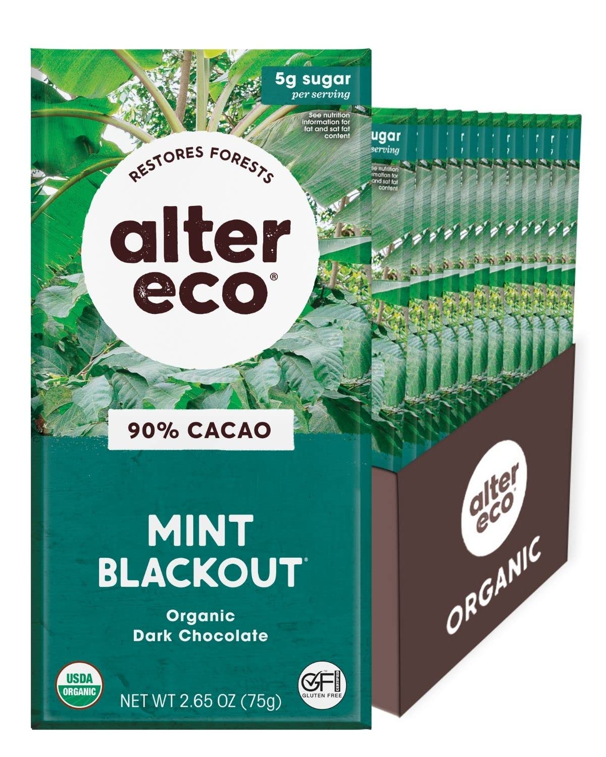 Alter Eco | Chocolate Bars | Pure Dark Cocoa, Fair Trade, Organic, Non-GMO, Gluten Free (12-Pack Mint Blackout)
