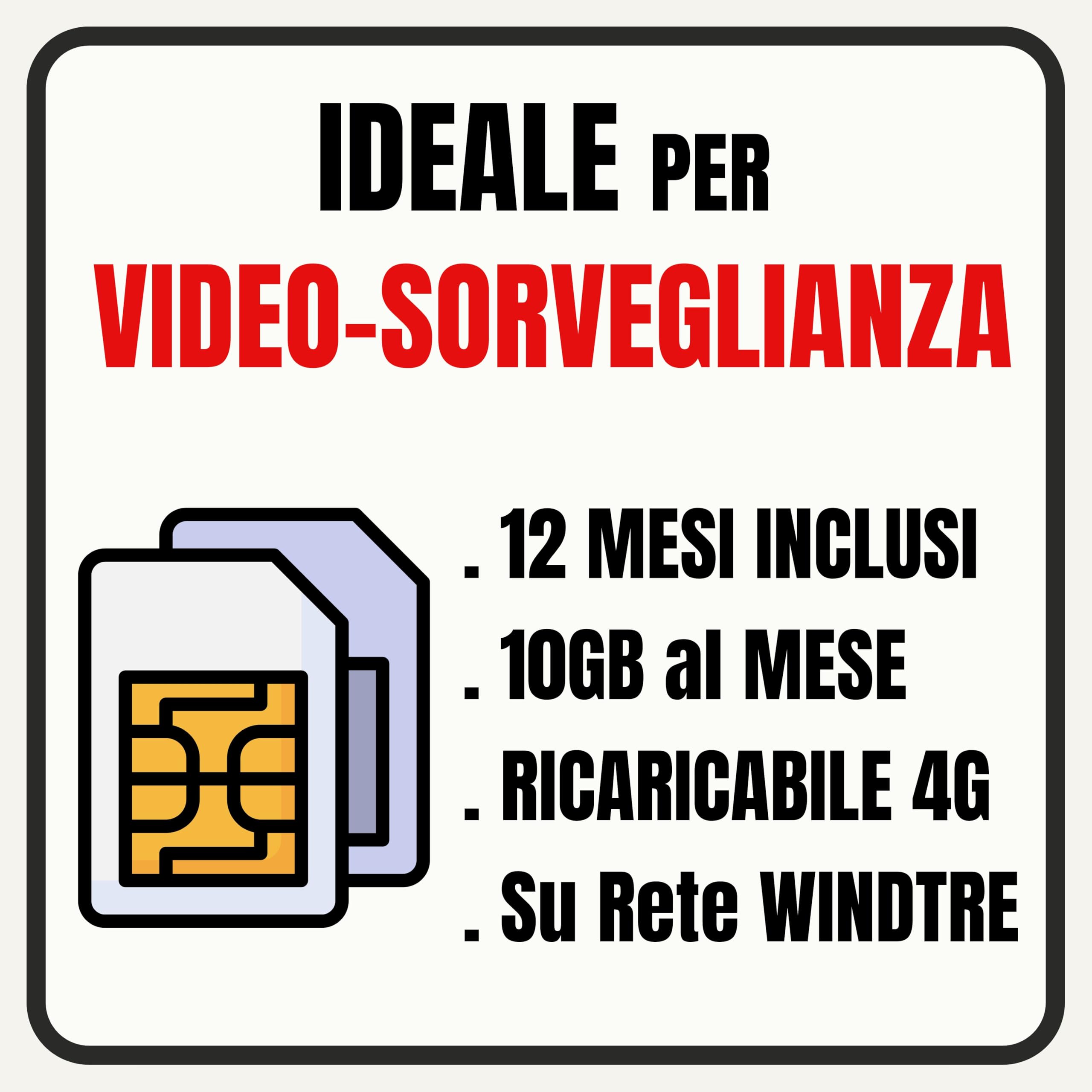 SIM Dati per Telecamere di Sicurezza – 10GB/Mese per 12 Mesi Inclusi – SIM Internet per Videosorveglianza 4G per Telecamera, Router, Modem e Antifurto