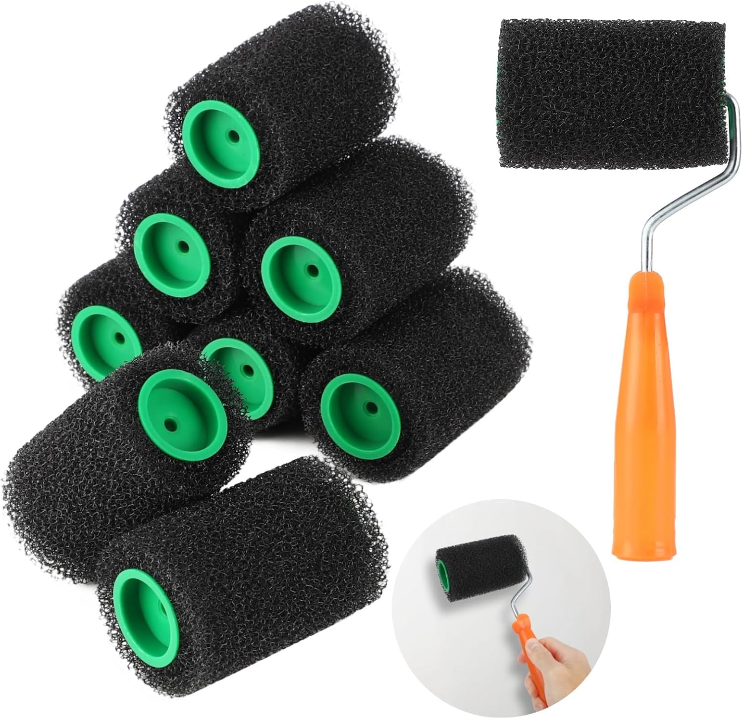 10 Pcs Foam Paint Roller, 4 Inch, High Density Sponge Rollers with Frame and 9 Replacement Refills, for Truck Coating and Wall Painting