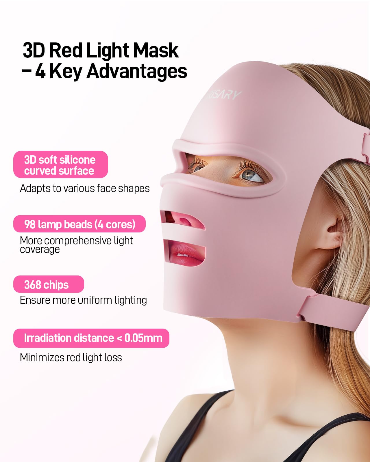 LED-Maske 2000-mAh-Akku, Drahtlos 368 Chips Rotlichtlampe Gesicht für die Hautpflege, LED Gesichtsmaske mit 3 Modi & Timing, Red Light Mask für den Heimgebrauch