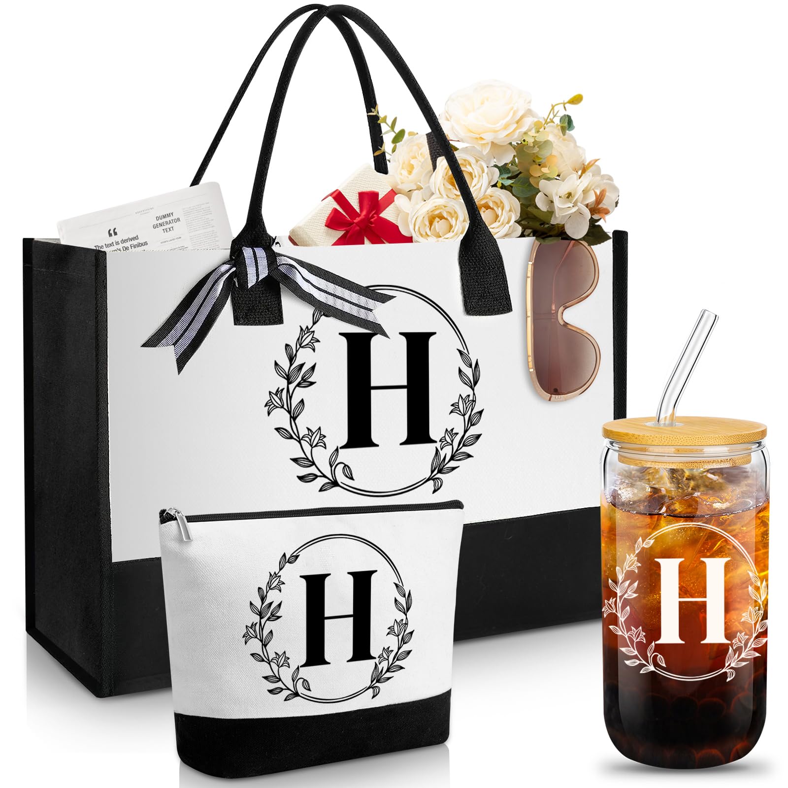 2pcs/set Letter M Print Tote Bag, Fashion Canvas Shoulder Bag With Makeup Bag, Monogrammed Gift Bag For Women,Women's Outdoor Commuter Bag