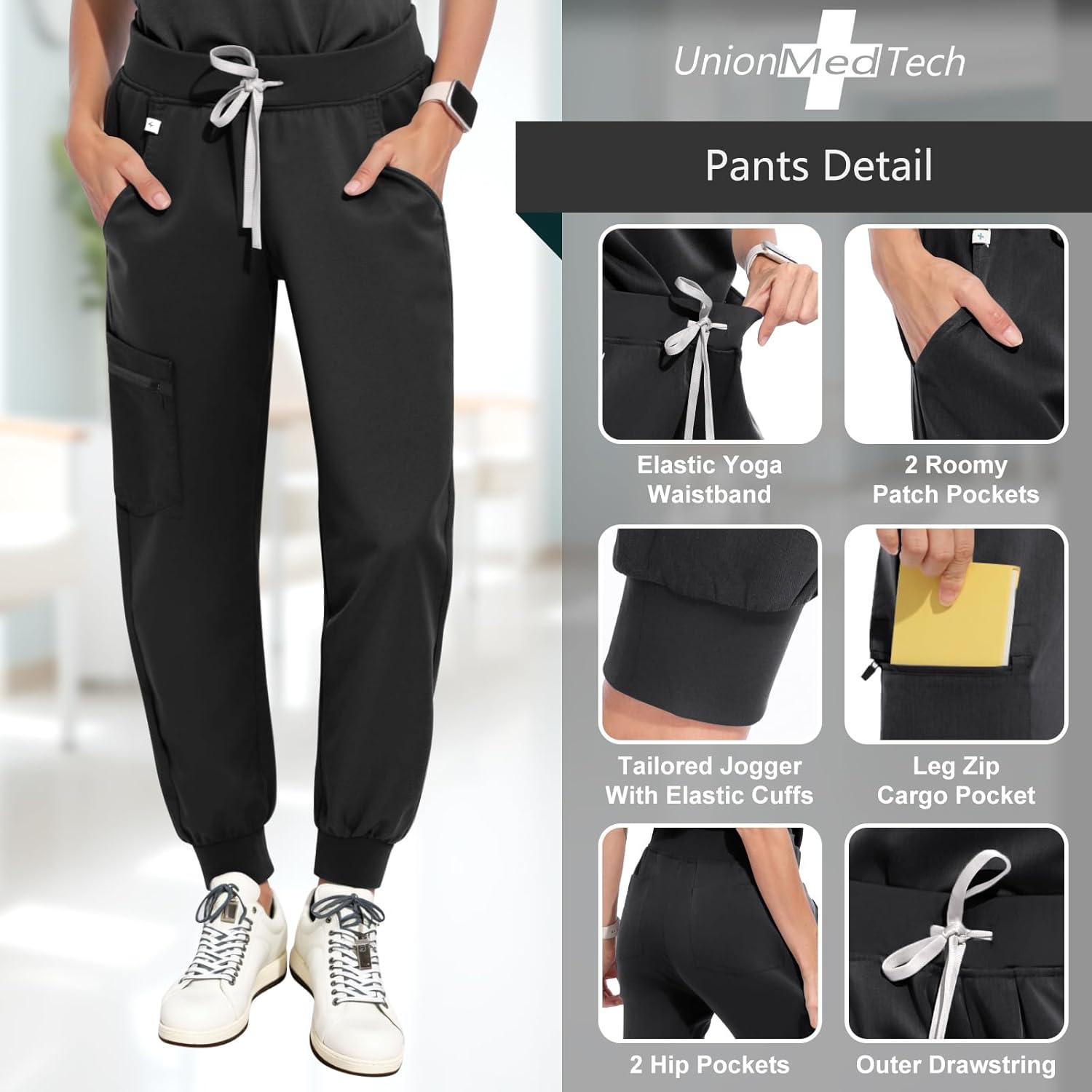 Scrubs for Women Set Medical Uniform - Stretch Slim Fit V-Neck Scrub Top & Jogger Pant with 9 Pockets - Image 3