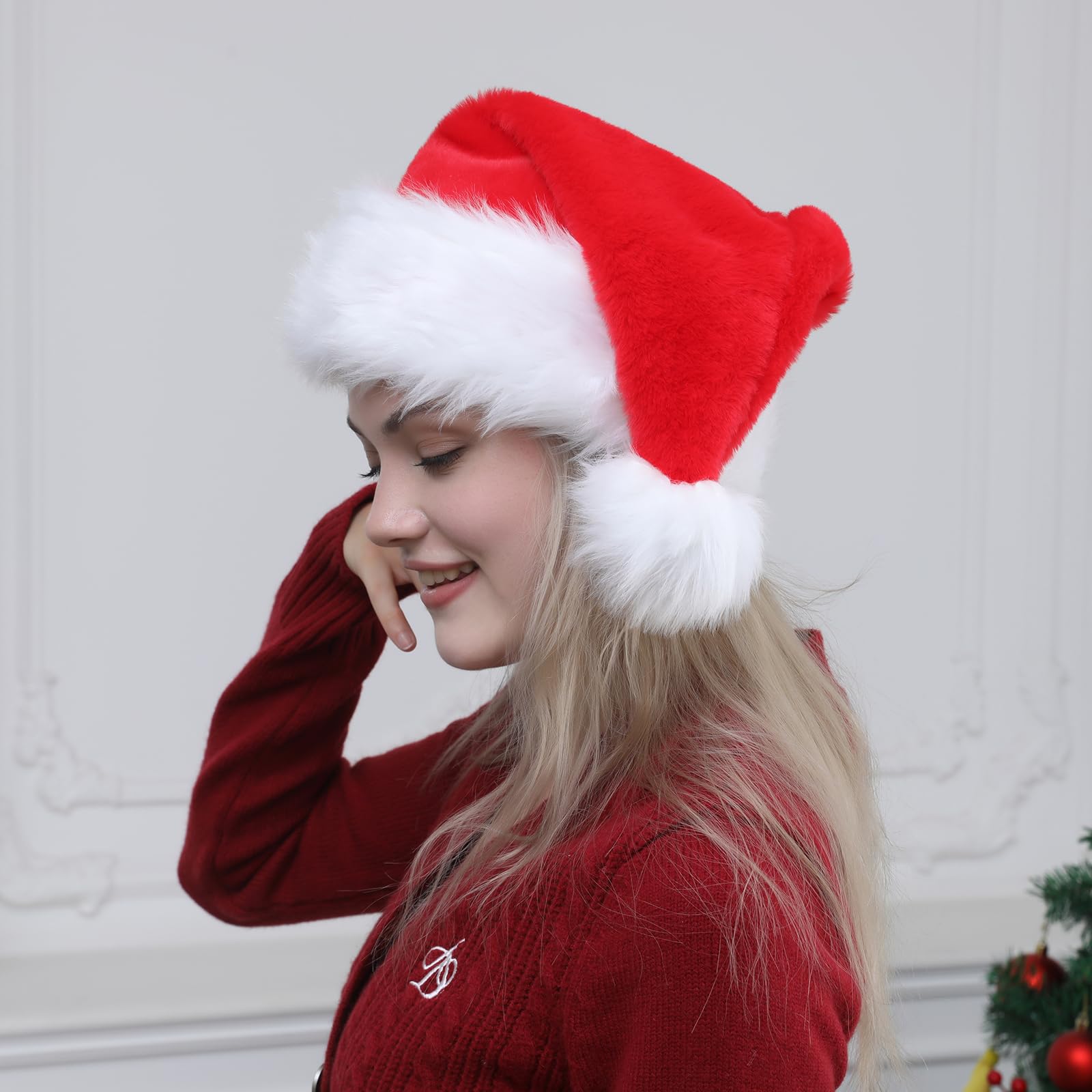 Sombrero de Navidad, sombrero de Papá Noel, sombrero de Navidad para adultos, sombrero de Papá Noel de felpa súper suave para Navidad, Año Nuevo, fiesta