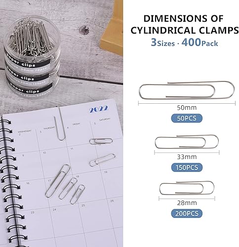 Miniatura 3 de 400 clips de papel, clips de papel gigantes, tamaños surtidos, clips de papel grandes, 70 piezas, clips de papel medianos, 130 piezas, clips de
