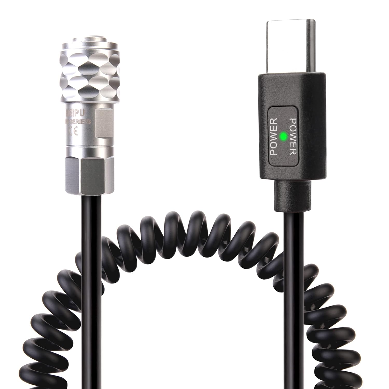 BMPCC 4K/6K Trigger Coiled Power Cable for Blackmagic Pocket Cinema Camera 4K/6k,USB C Type-C PD Male Connector to Weipu SF61B/S2 2-pin Self-Locking Connector with Power Indicator.