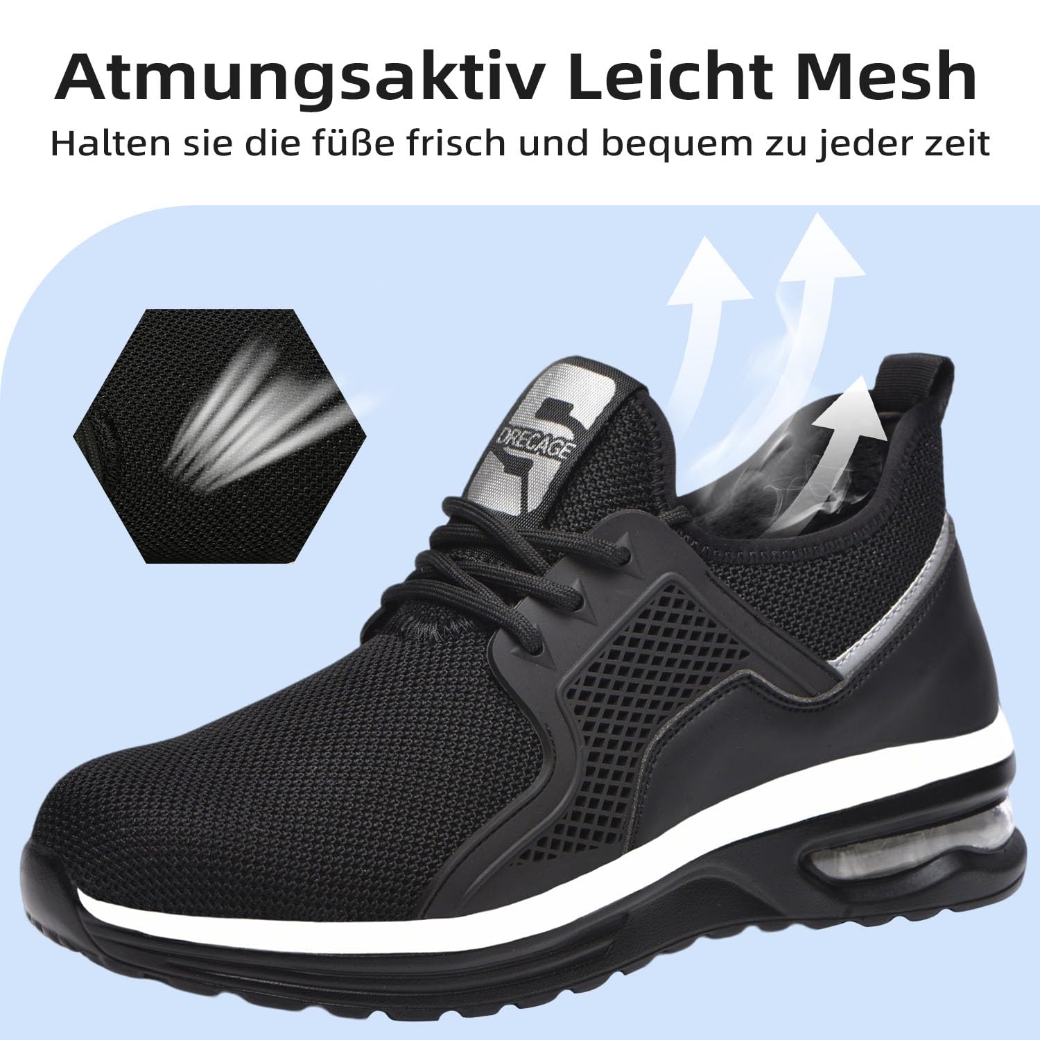 Arbeitsschuhe Damen Leicht Sicherheitsschuhe Herren Atmungsaktiv Sportlich Stahlkappenschuhe rutschfest mit Stahlkappe