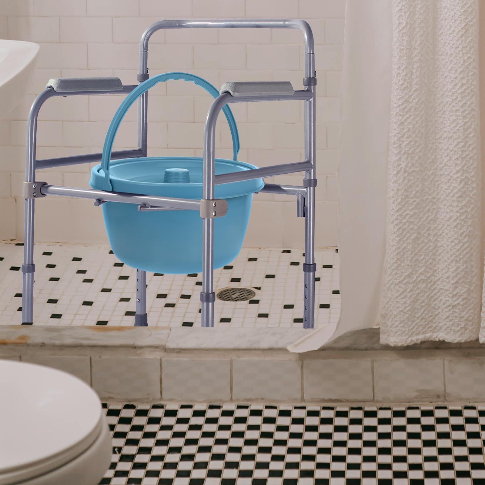 Homoyoyo Orinal Portátil para Adultos con Tapa y Asa Extraíble Inodoro de Plástico Azul Tamaño Mediano Urinario Unisex para Hospital Viaje y Uso en Cama Orinal de Noche sin Fugas