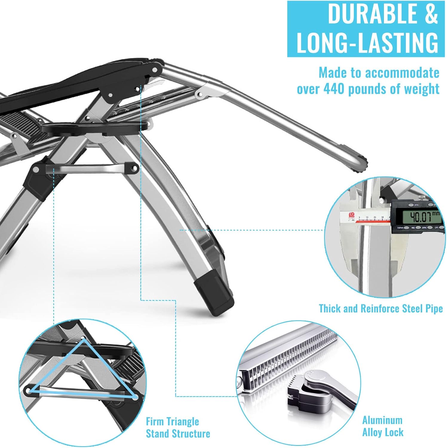 Sunloungers Sun Loungers for Garden Foldable Zero Gravity Chair Stable Widened Steel Frame Ergonomic Patio Recliner Folding Reclining Chair Load-Bearing 200kg