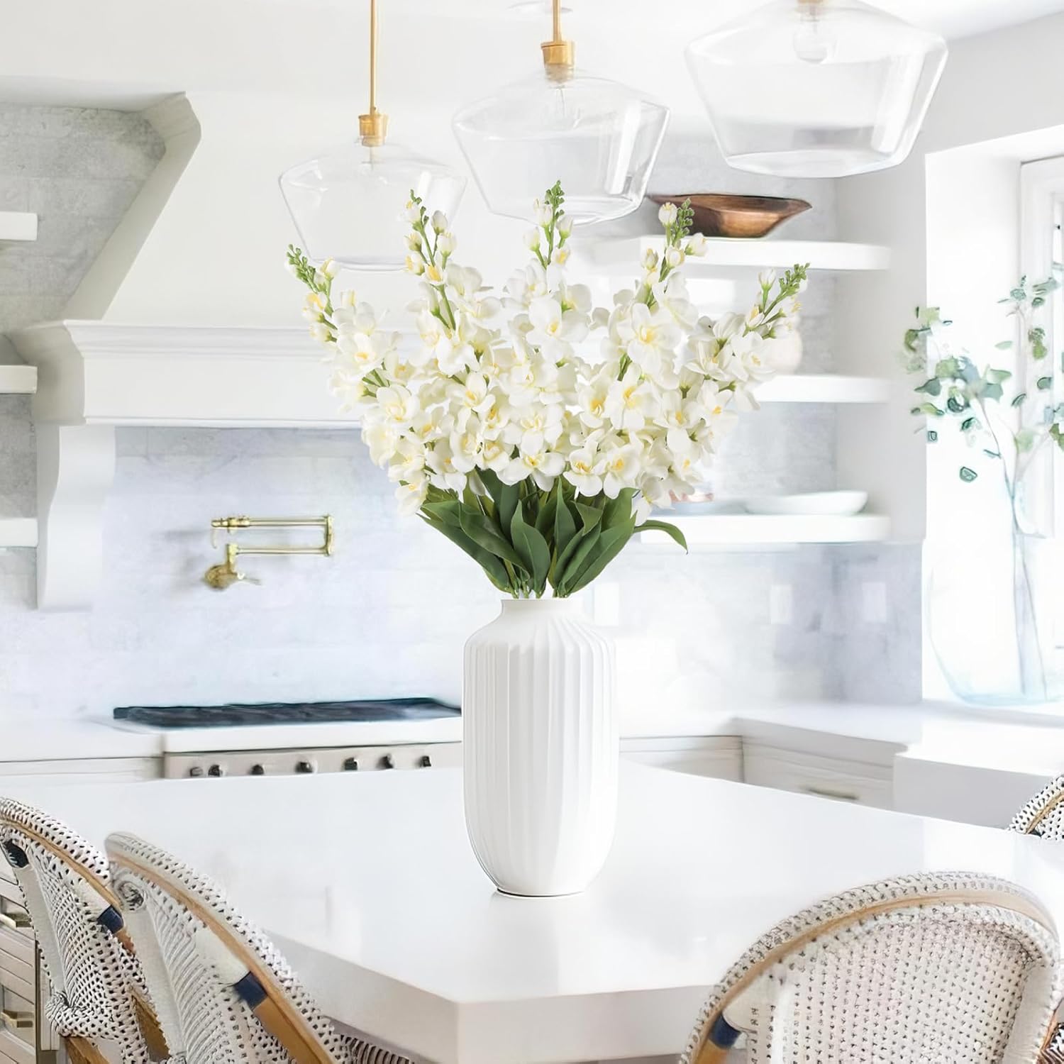 5PCS White Delphinium Artificial Flowers Velvet Silk Larkspur 37.4" Tall Long Stem Faux White Flowers for Vase, Centerpieces, Wedding, Floor Arrangements, Home Decor - Image 7