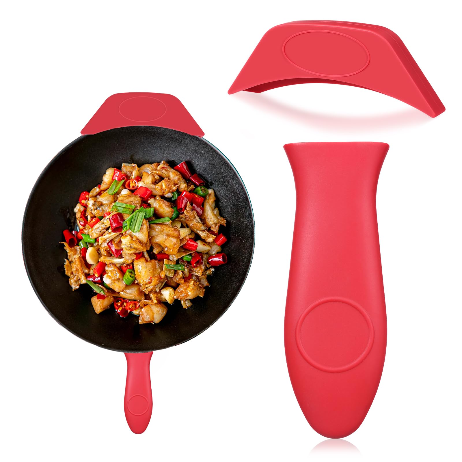 Psyqtsuary Cast Iron Handle Cover 2 PCS Heat Resistant Silicone Hot Handle Holder Cast Iron Skillet Handle Covers Non-Slip Pot Holder Sleeve for Metal Frying Pans ?Aluminum Cookware Handles - Red