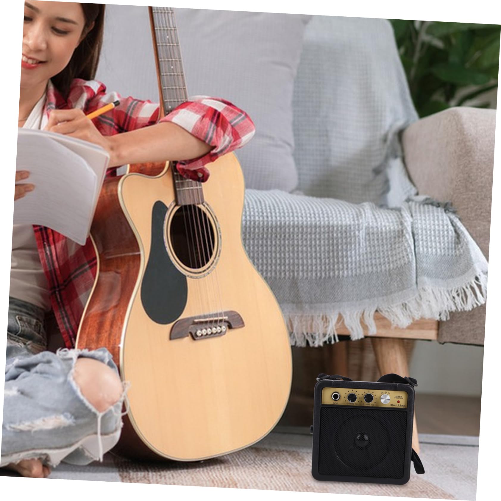 MOLUCKFU Acoustic Electric Guitar Amp 5w Mini Amplifier Guitar Speaker Audio Cable Easy to Carry Practice Amp