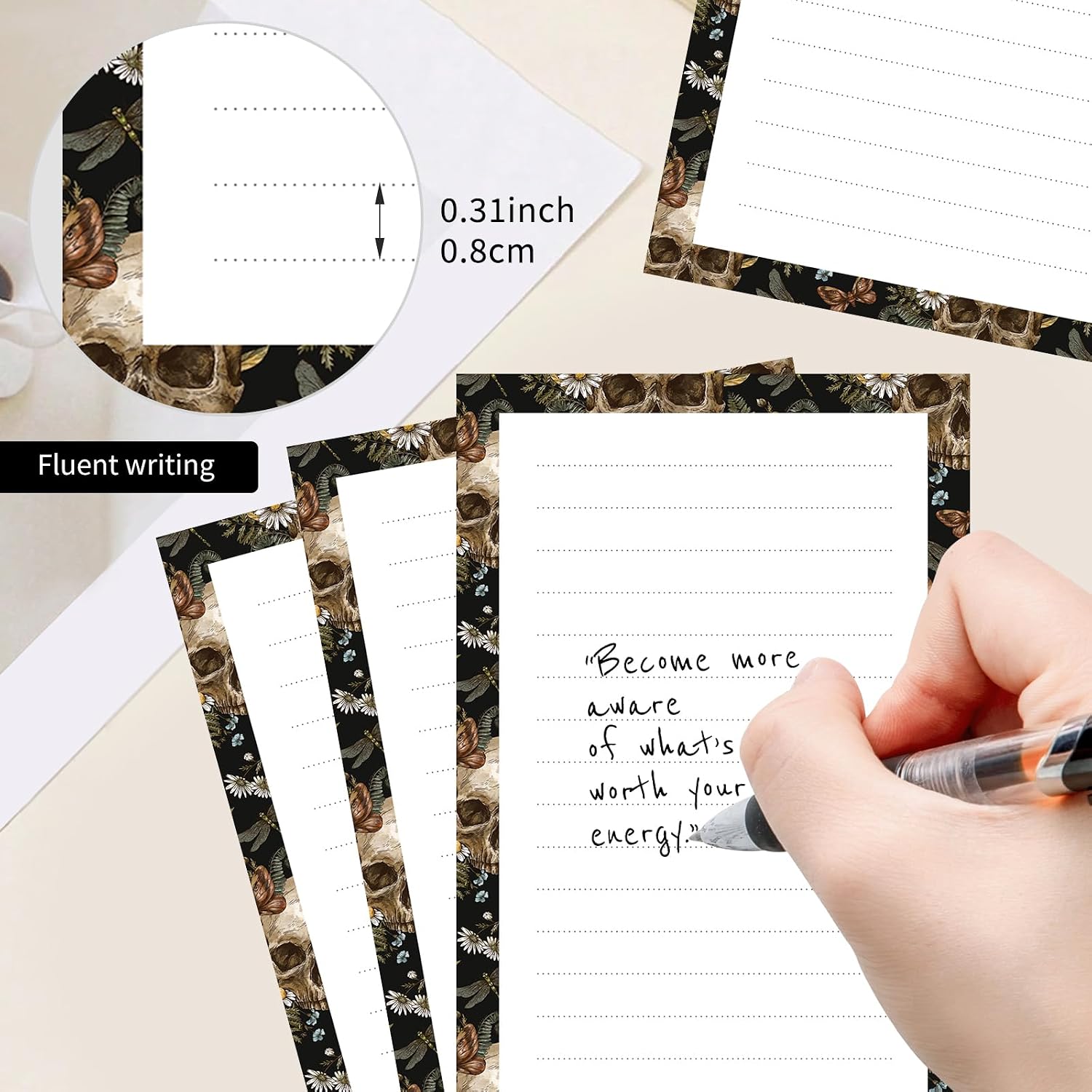 2 Pack Lined Sticky Notes 4x6 in, Cute Self-Stick Notepads with Lines, Large Memo Pads Strong Adhesive for Office, Home Boho Flower Skulls image 2