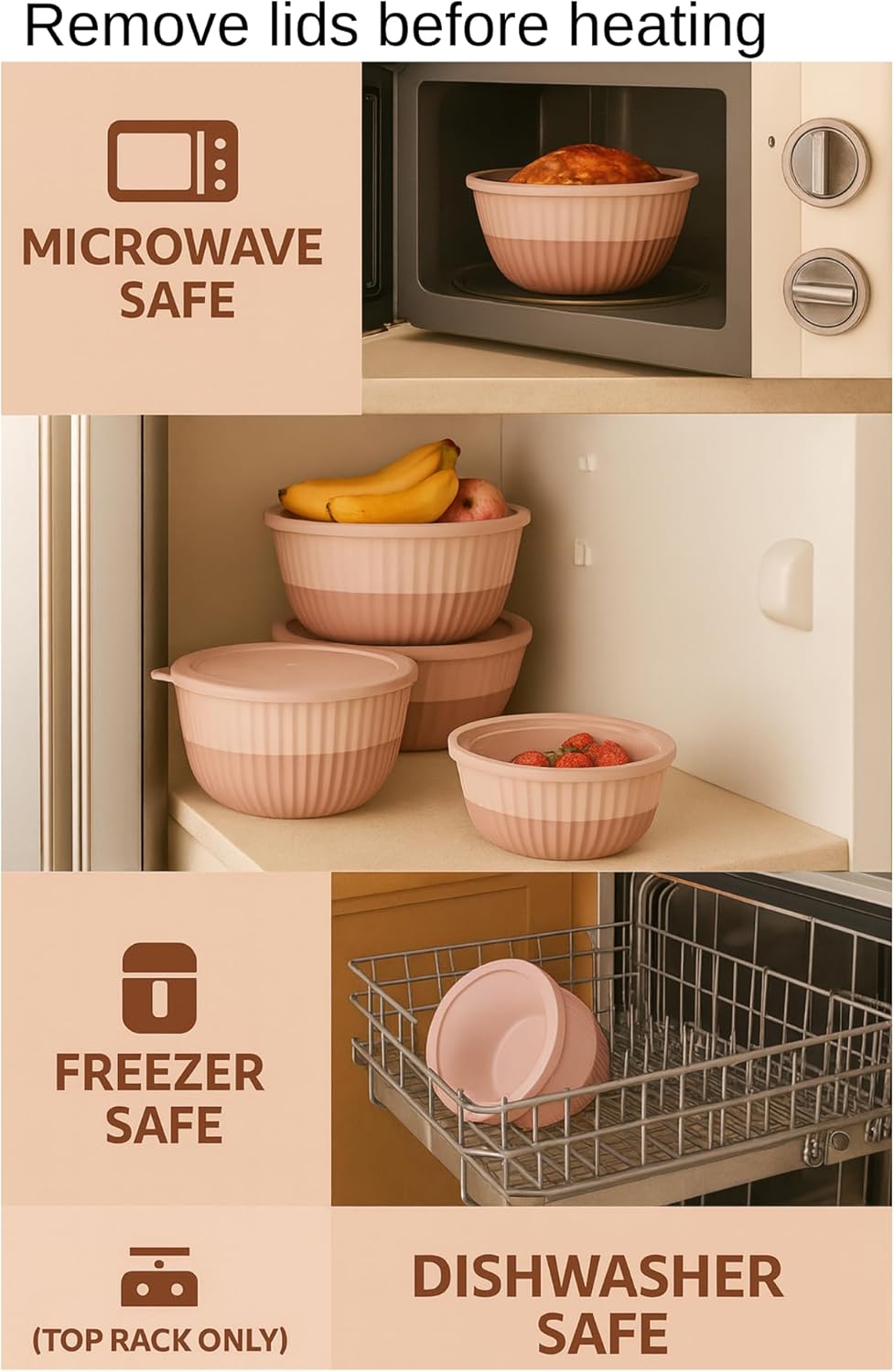 Mixing Bowls with Lids, 8-Piece Airtight Leak-Proof Nesting Plastic Bowl Set for Kitchen & Food Storage, Large 4200ml Capacity, BPA-Free, Microwave & Dishwasher Safe - Image 3