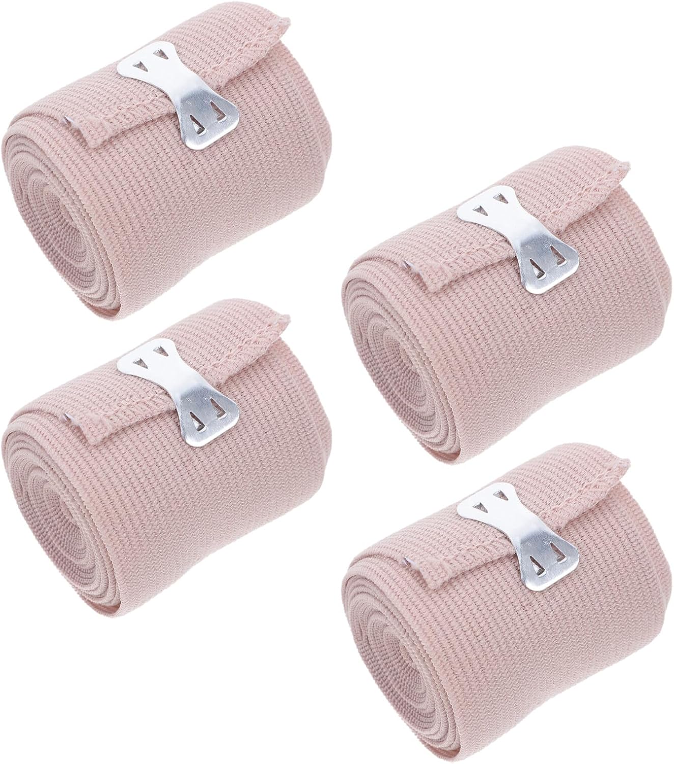 4pcs Skin Tone Elastic Compression Bandage Wraps Clip Closure for Body, Knee, Leg Support and Sports Injury Care