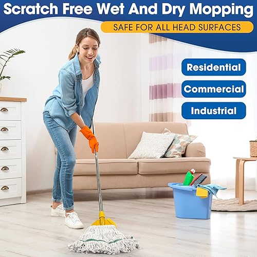 Miniatura 5 de Paquete de 6 cabezales de trapeador de algodón con extremo de bucle pesado, cabezal de trapeador resistente, repuestos comerciales, cabezal de