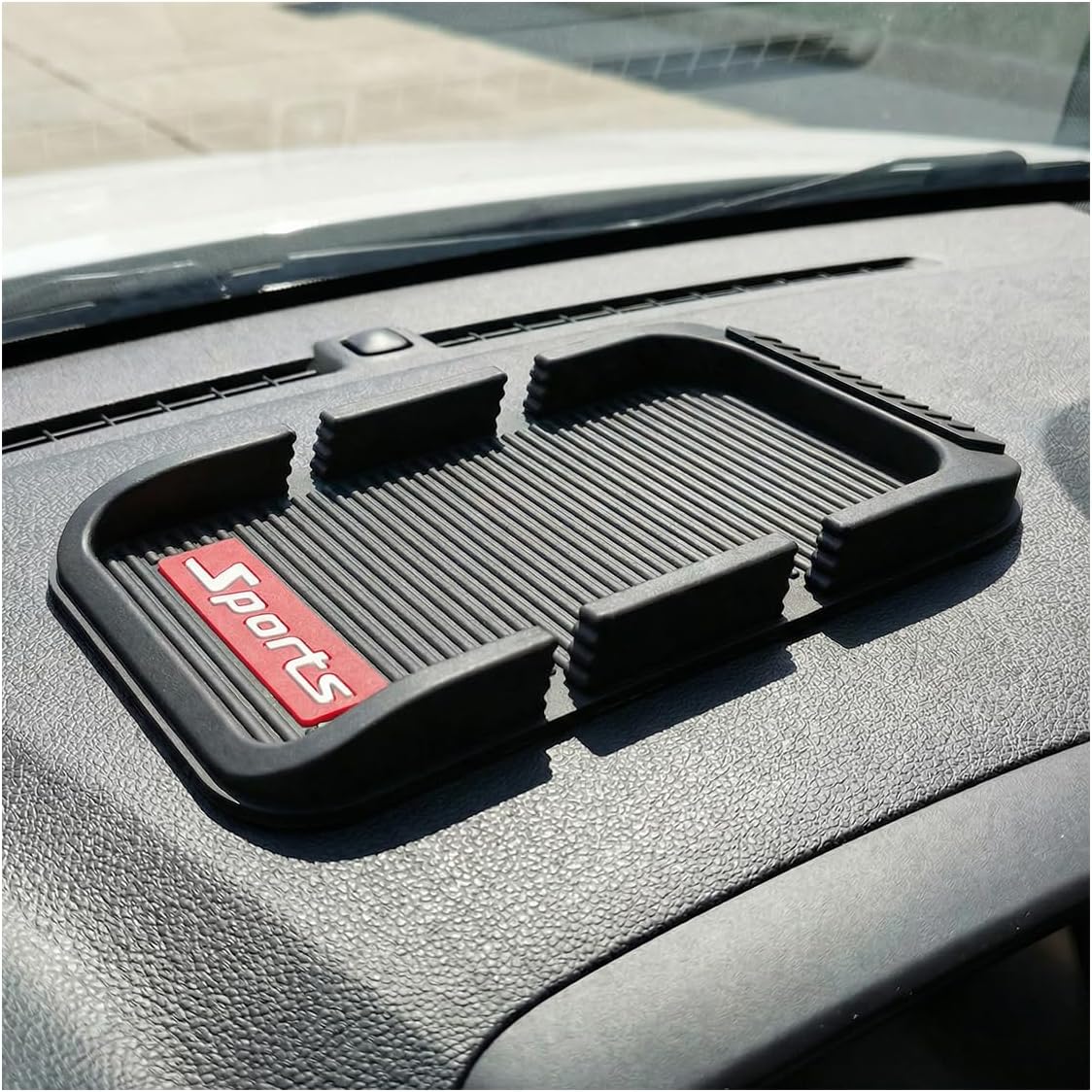 Car Dashboard Cell Phone Holder, Anti-Slip Double-Groove Car Dash Sticky Mat with Number Plate, Multifunctional Auto Interior Gripping Gel Pad Organizer for Navigation, Keys(Simple)