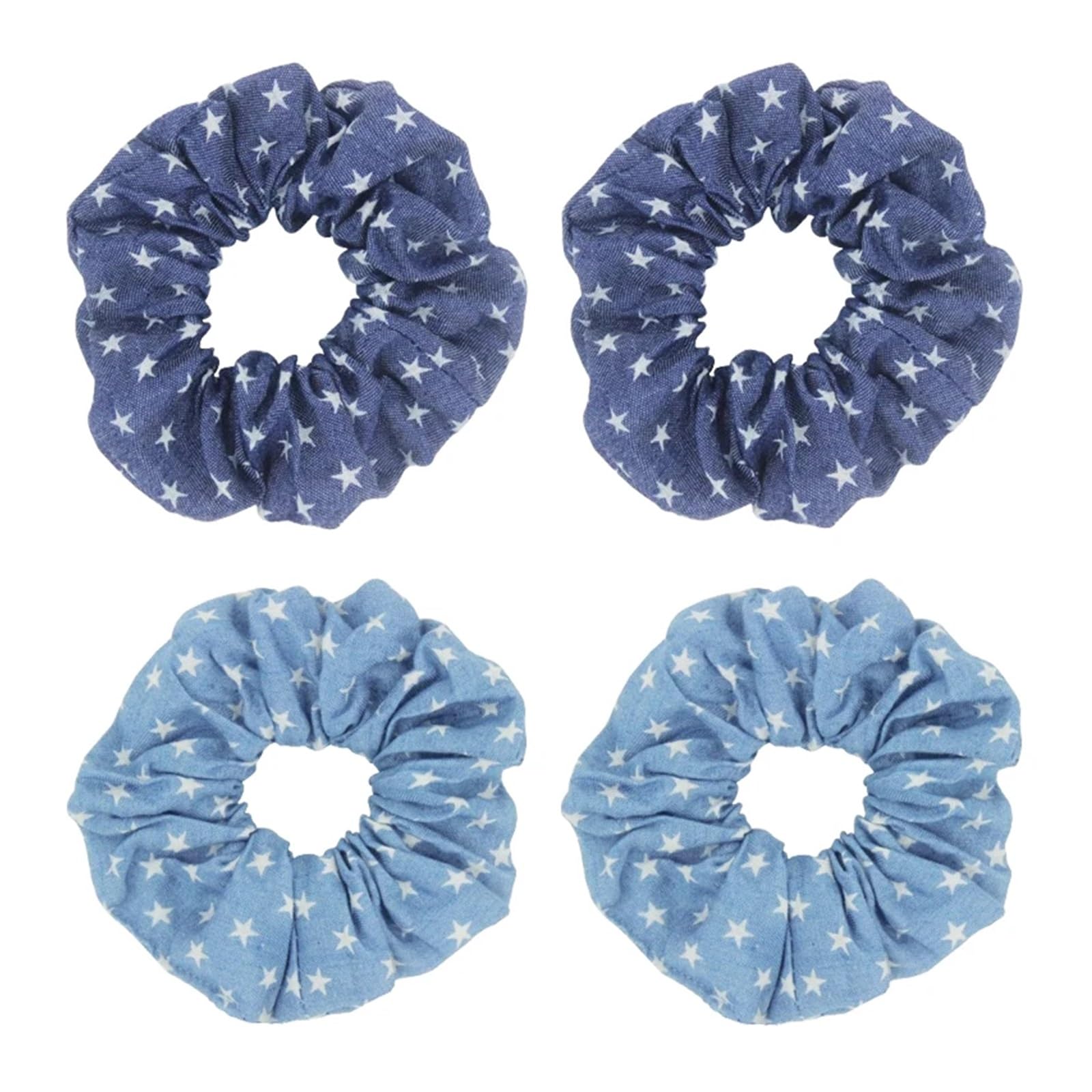 Coleteros Pelo Mujer Juego de 4 coleteros mezclilla for mujer, diseños retro, tela vaquera azul, for el pelo(Color4)