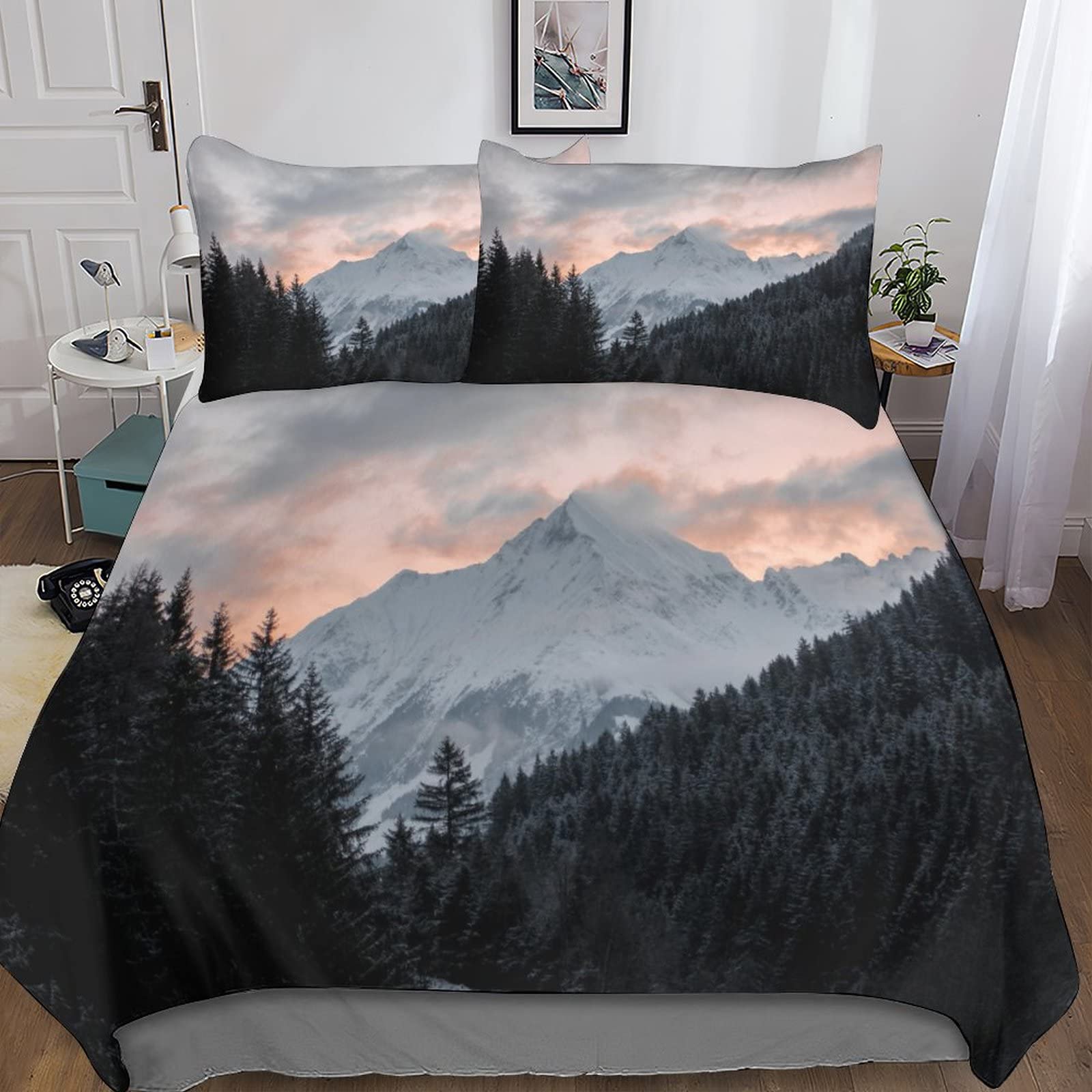 Housse de couette 3D Montagnes pour chambre d'enfant et adulte ambiance chalet