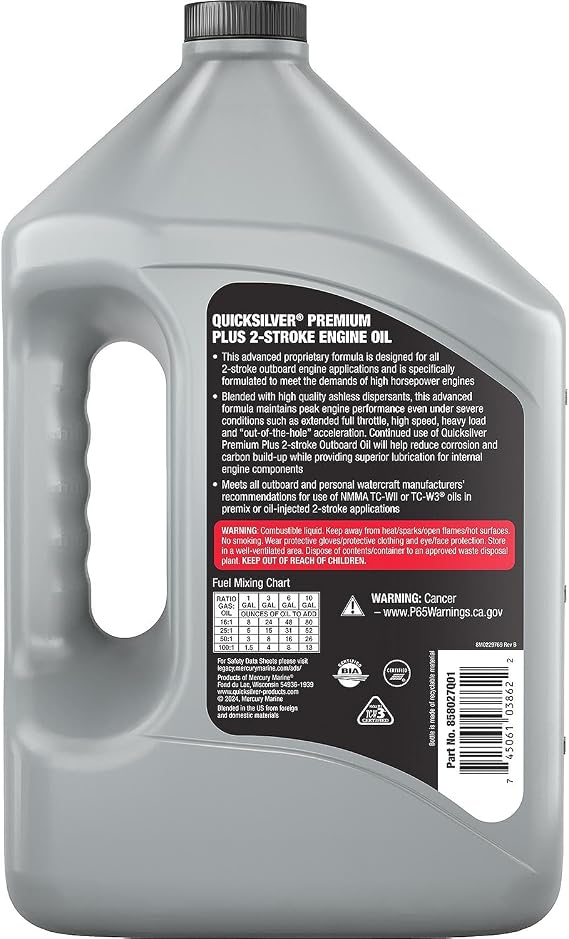 Quicksilver Premium Plus Synthetic Blend 2-Stroke Engine Oil, 1 Gallon