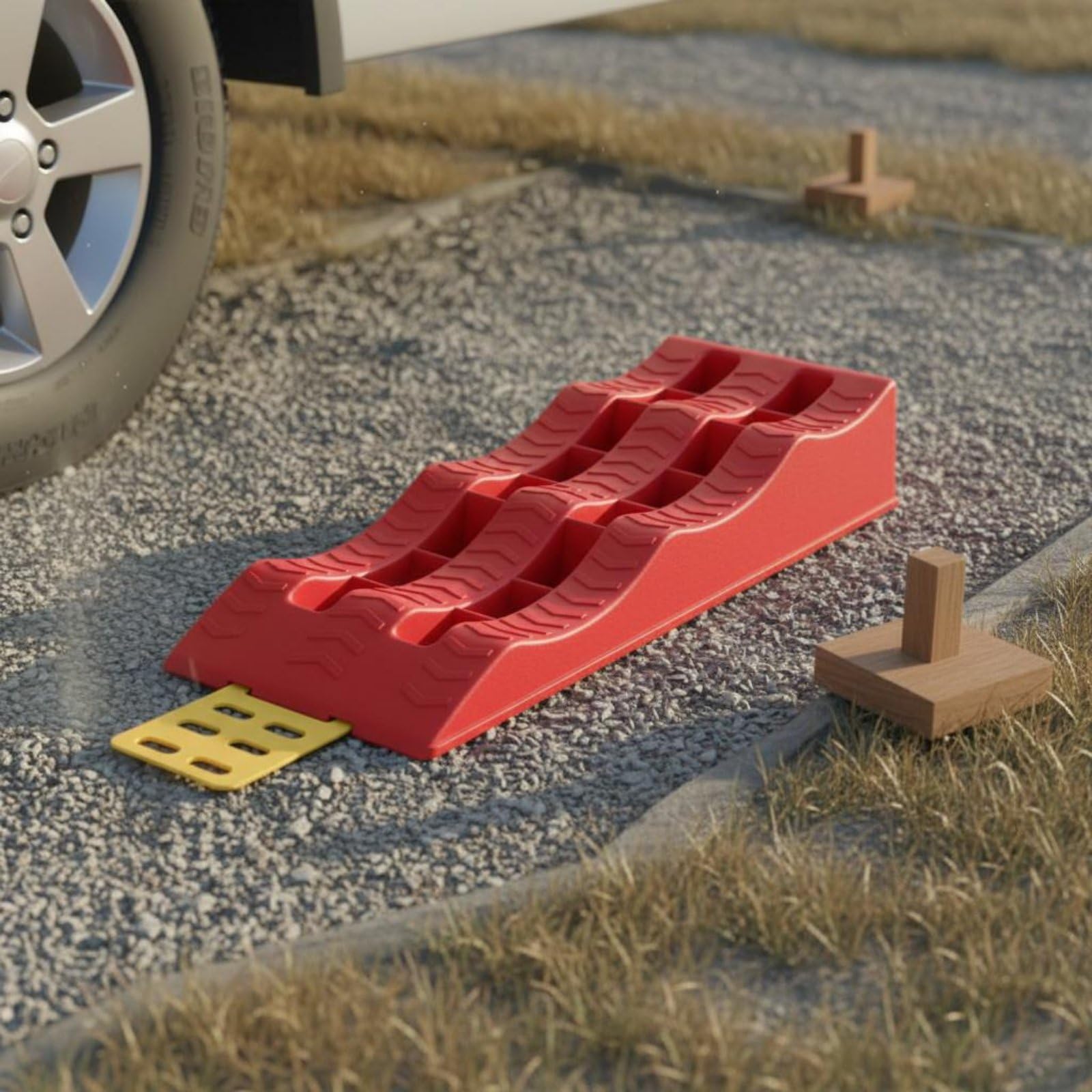 Rampa di Supporto Veicoli Set 2 Pezzi Rampe Livellamento Trazione Struttura Massiccia Plastica Antiscivolo per Pneumatici Adatto per Parcheggio Viaggi Aree Ricreative, Rosso