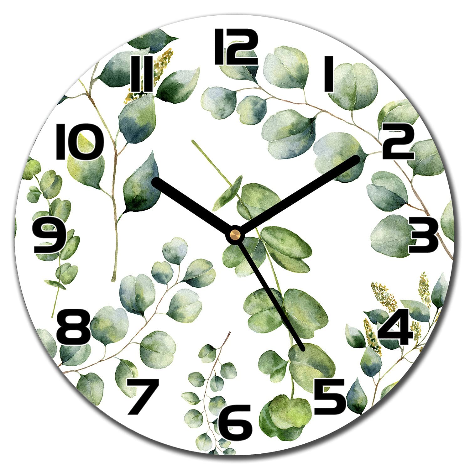 Horloge en verre murale motif eucalyptus pour votre salon