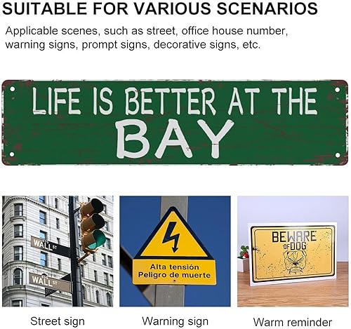 Miniatura 3 de Letrero de metal vintage con texto en inglés «Life Is Better At The Bay», clásico retro, de 4 x 16 pulgadas, letreros de metal de calle divertidos