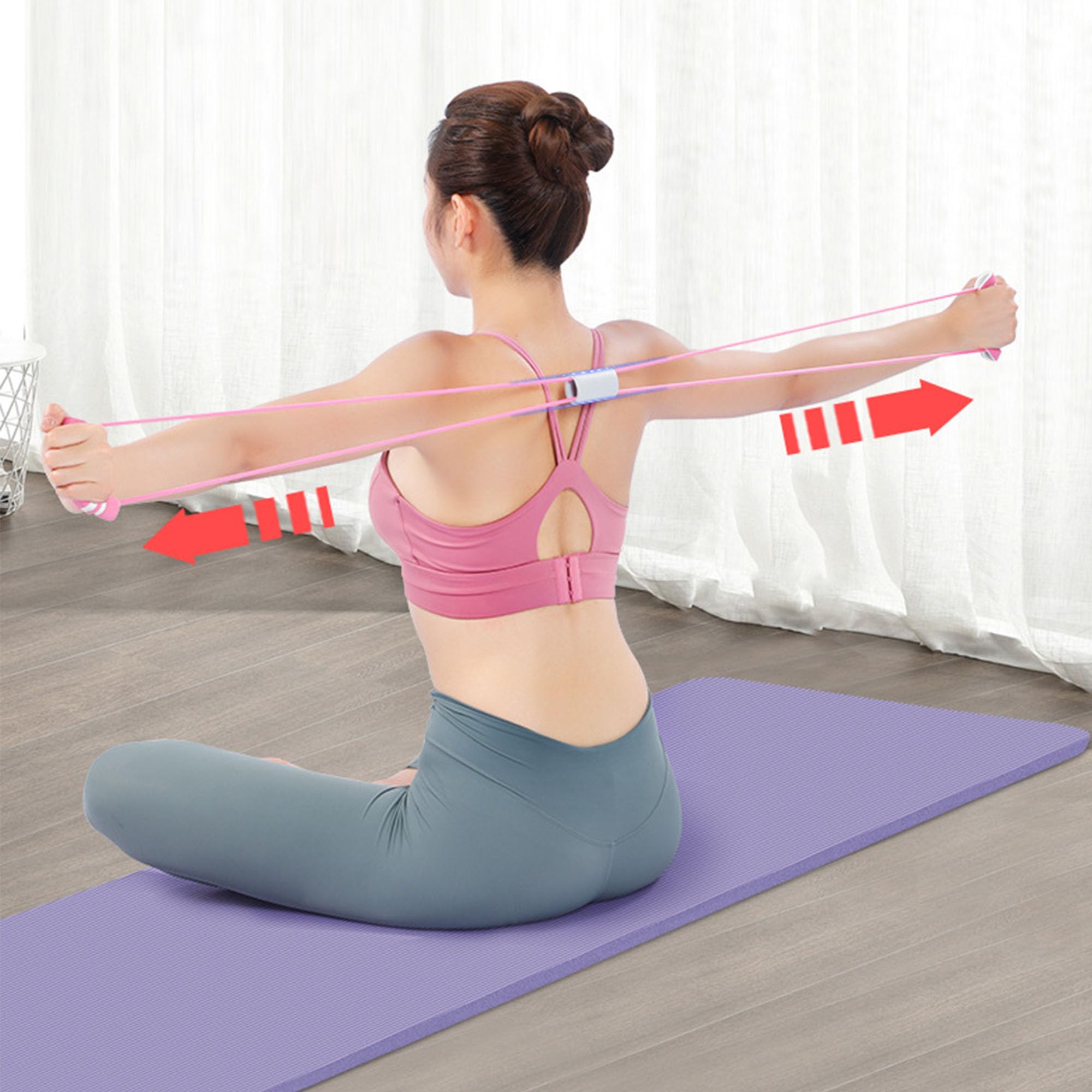 Lot De 2 Bandes De Résistance TPR Avec Poignées - 47 Et 40 Cm, Rose Et Bleu, Pour Fitness, Yoga, Rééducation
