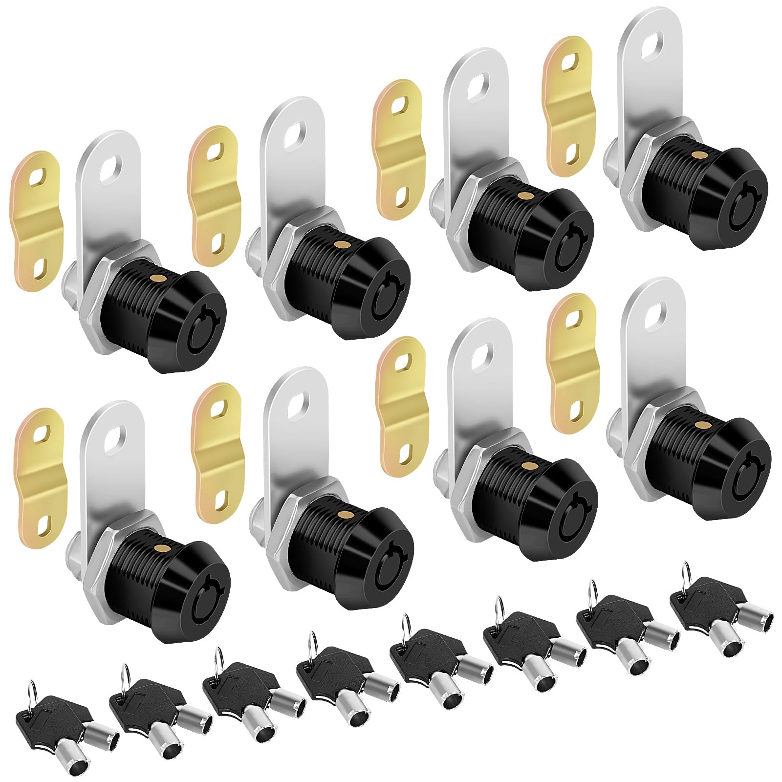 Toolbox Lock Cam Locks with Keys Black RV Storage Lock Keyed Alike,5/8 Inch 8pcs RV Compartment, Camper, Trailer, Vending Machine Replacement Set with 16 Keys(8, Black 5/8 Inch)