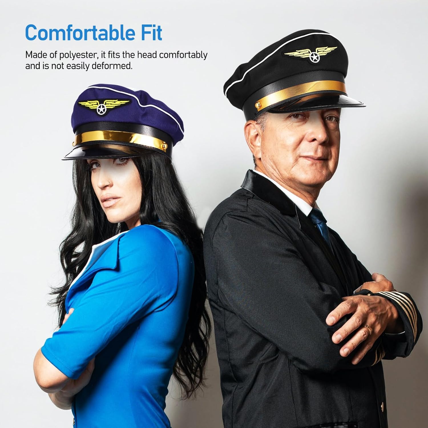 Gadpiparty 2pcs Pilot Hat Adult, Novelty Pilot Hats, Costume Accessories Adjustable Sailor for Men Women Halloween Cosplay Props Party Supplies for Adults Black Decor