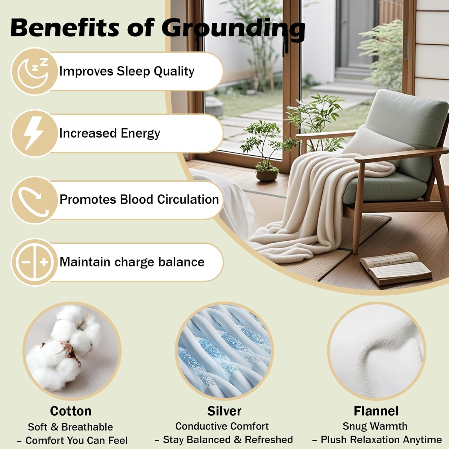Grounding Blanket Earth Connected Throw Silver Fiber Grounded Lap Blanket for Bed Sofa Chair with 15ft Cord (50"x60",White) - Image 6