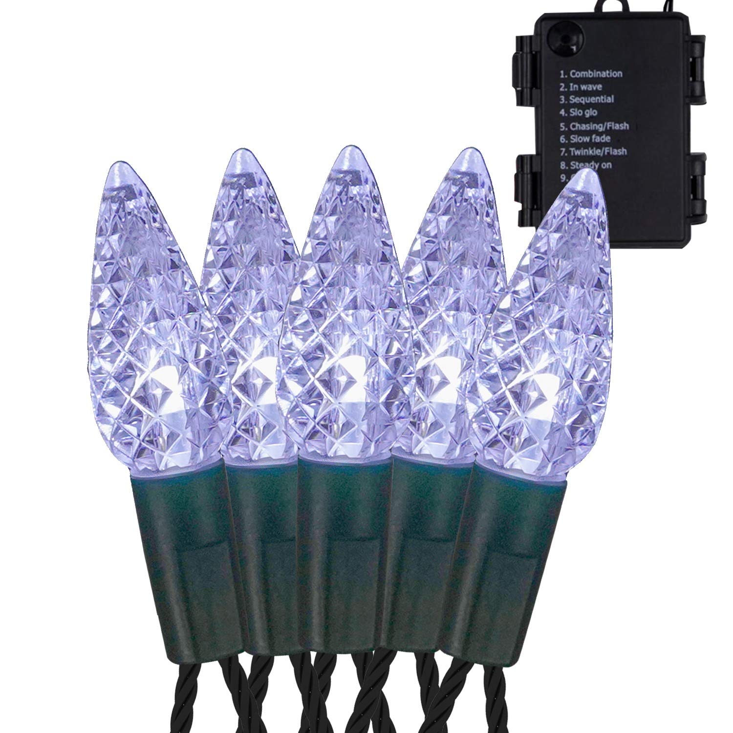 Twinkle Star C6 Christmas String Lights, 50 LED 17ft Battery Operated Fairy Lights with 8 Lighting Modes, Indoor Outdoor Waterproof Lights for Patio Garden Party Wedding X-mas Decoration, Cool White