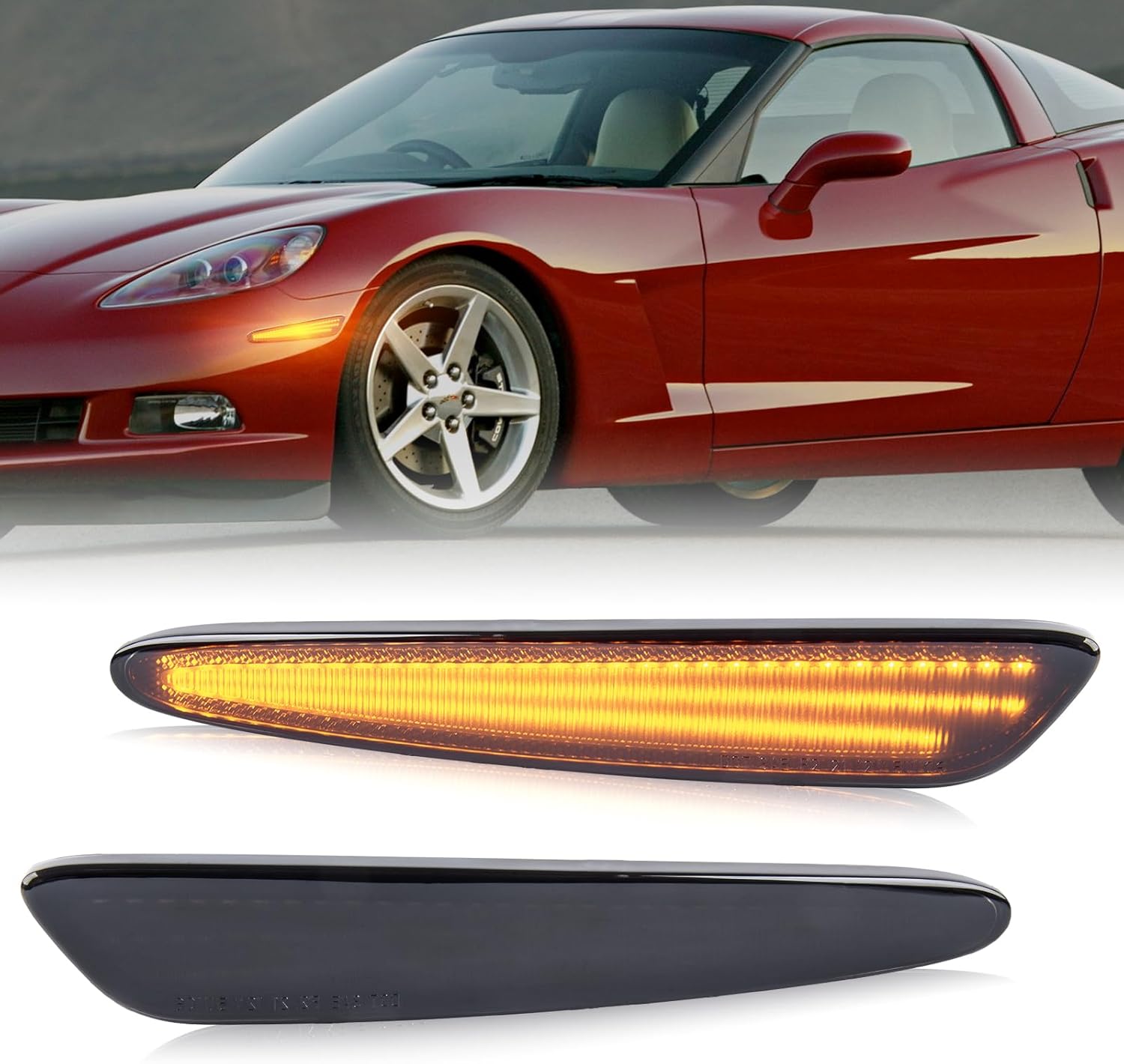 Amber LED Side Marker Lights Compatible With 2005-2013 Chevy Corvette C6, Front Bumper Marker Lamps Fender Side Markers & Smoked Lens, 2PCS