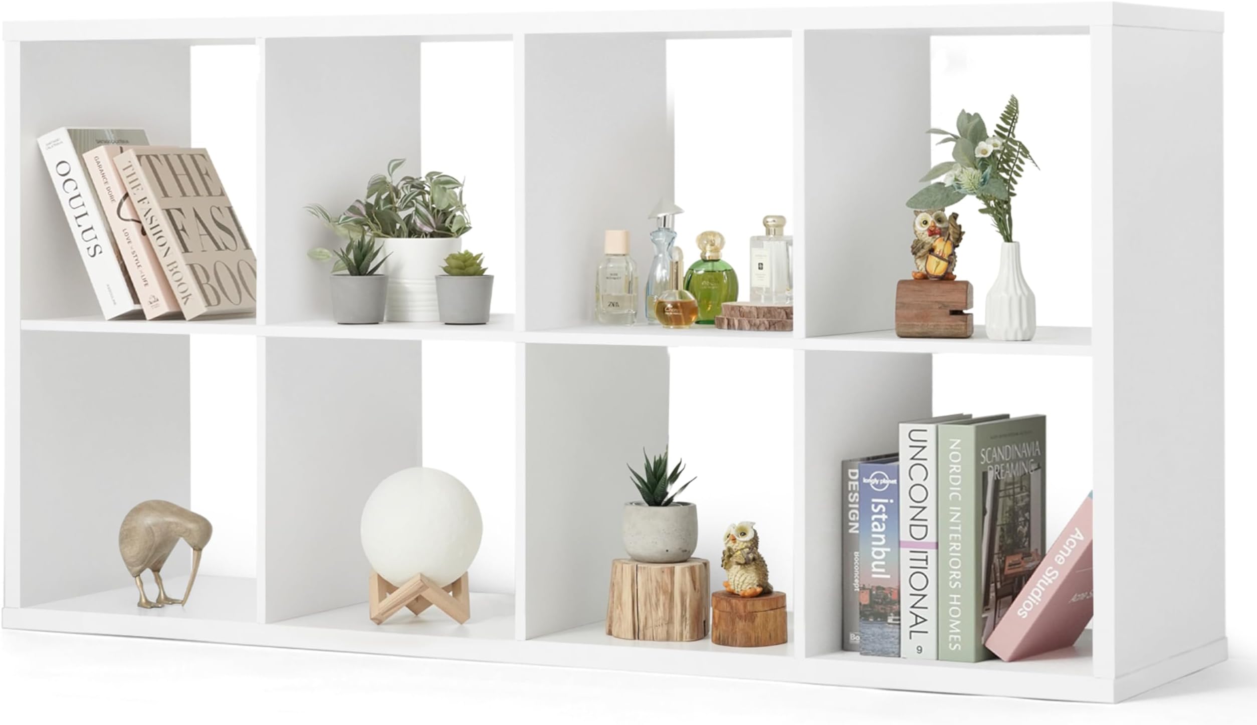 CAPHAUS Sturdy Room 8-Cube Storage Organizer Shelf with Extra Thick Exterior Edge, 13-Inch Open Storage Shelf Divider, Bookcase, White