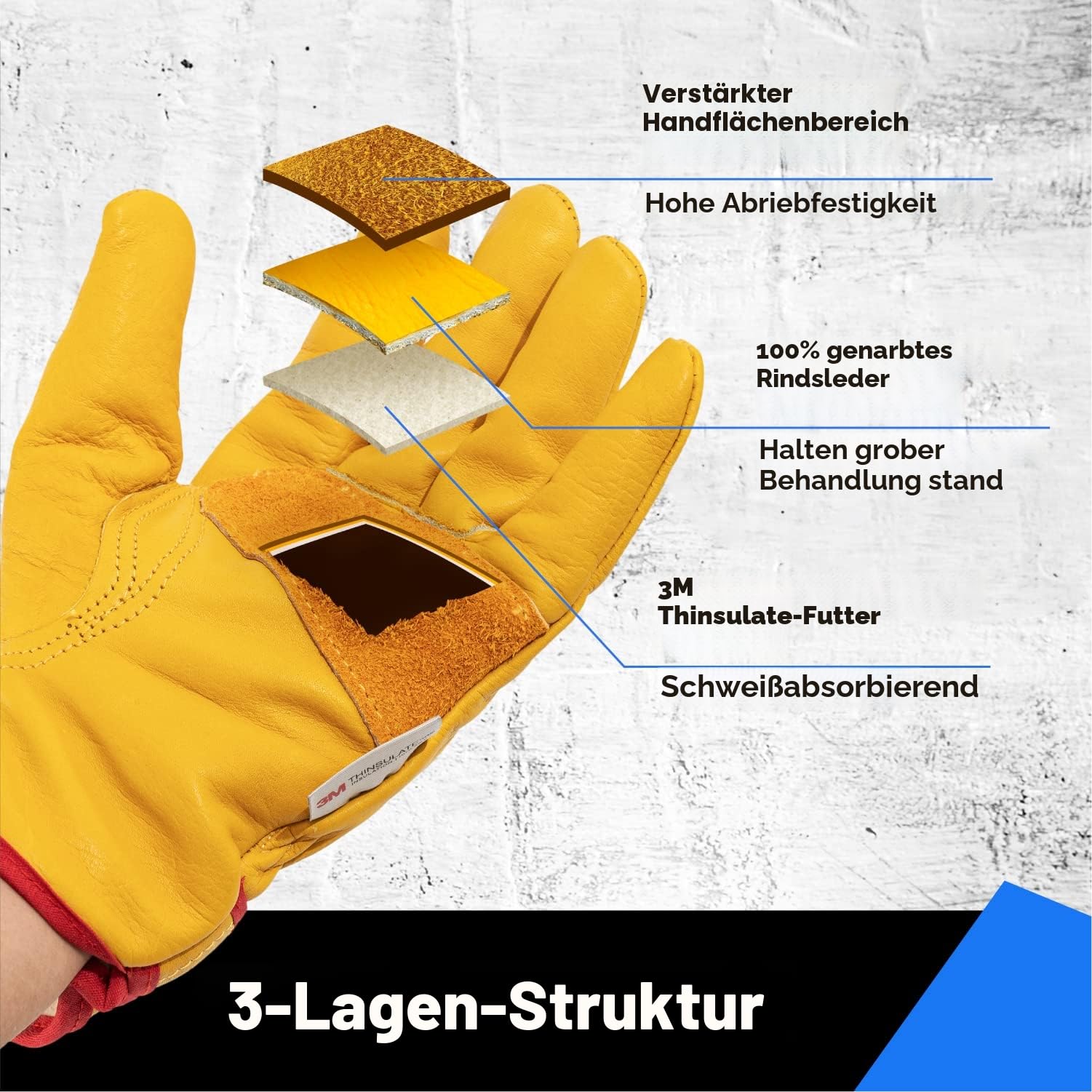 toolant 2 Paar Winterlader Arbeitshandschuhe, Warme 3M Thinsulate Futter für kaltes Wetter Arbeit, 100% Vollkornleder mit Abriebs- und Punktionsbeständigkeit