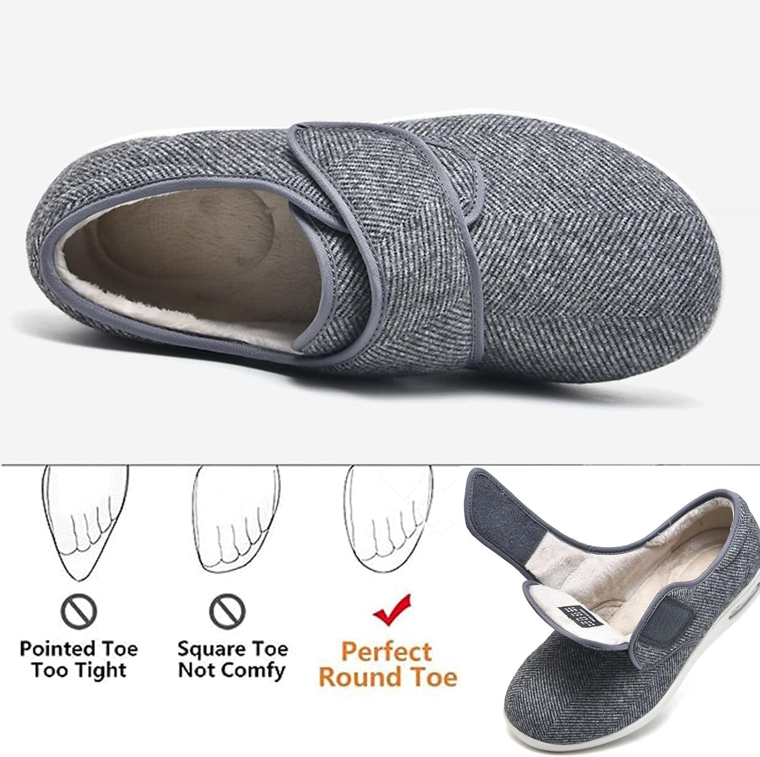 bumuam Men's Diabetic Shoes Wide Width Shoes,Winter Warm Fuzzy Memory Foam House Shoes Extra Wide Shoes Swollen Feet Diabetic Edema Slippers Unisex Men 5/Women 6