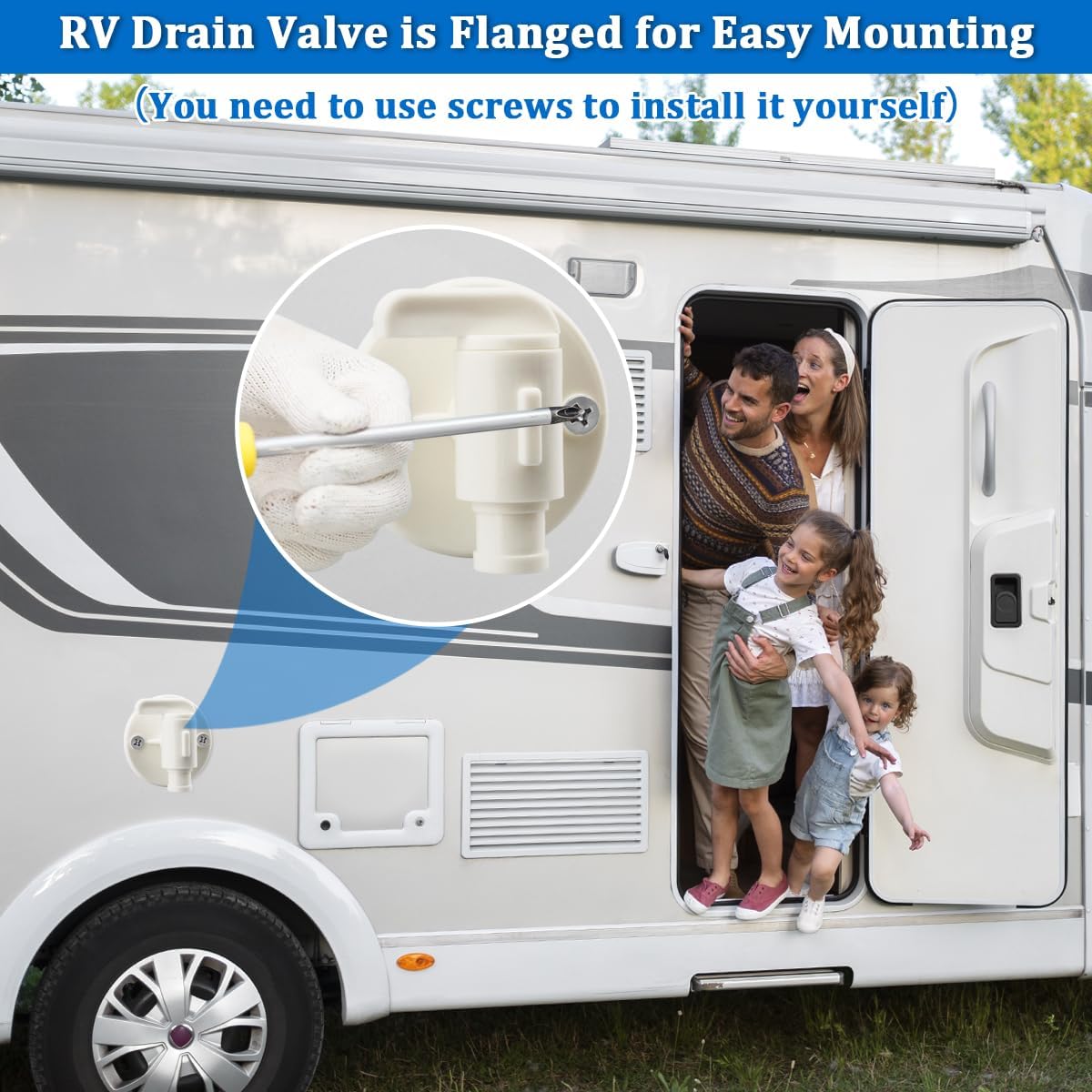 1pcs RV Camper Drain Valve Plastic for Fresh Water Tank Drain, Replacement Water Drain Valve 3/8" or 1/2" Dual Barb with Flange