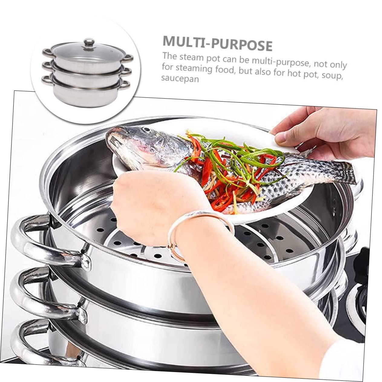 Vaporera de Cocina de Acero Inoxidable 28cm de 3 Niveles para Cocinar