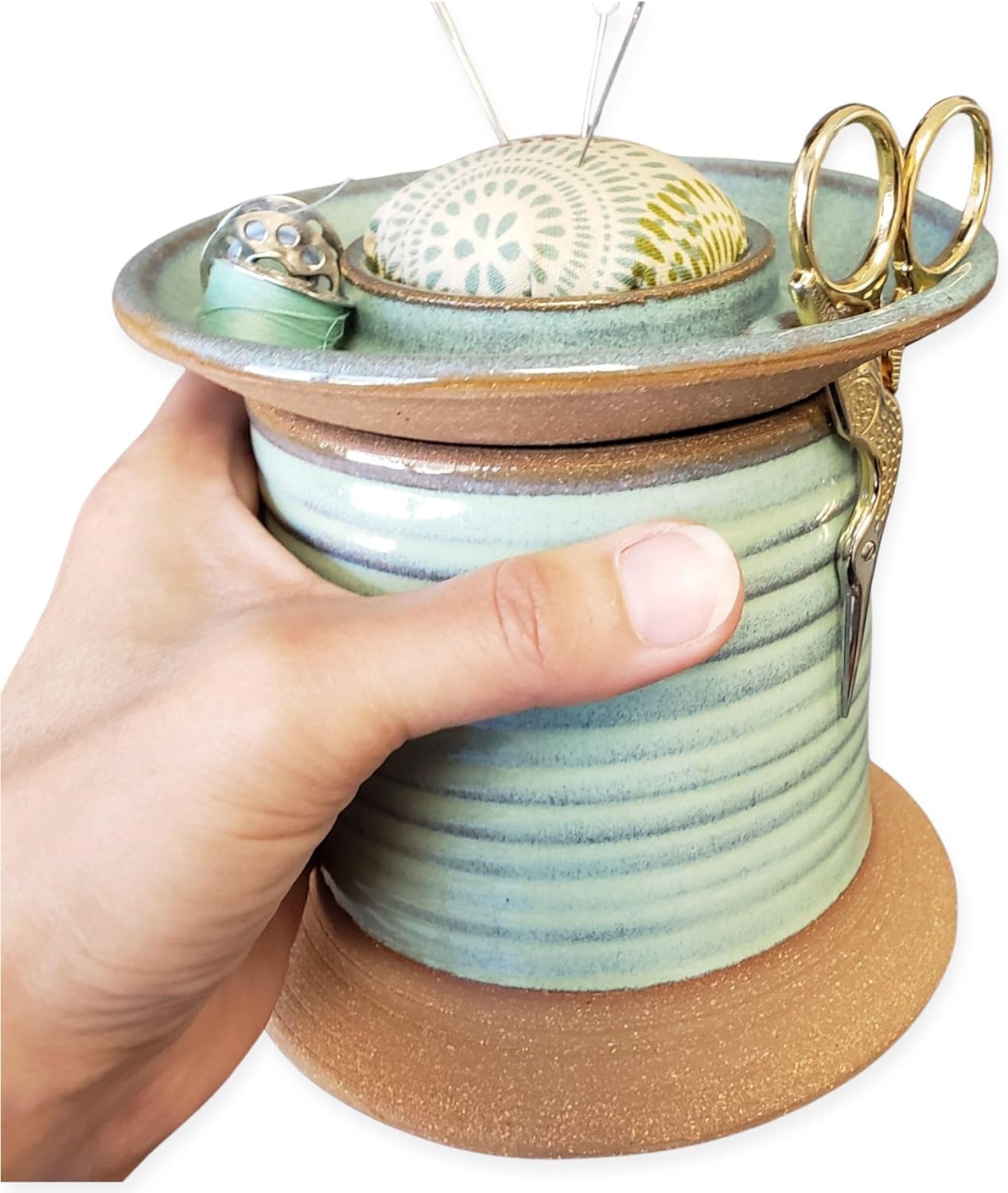 Sewing Caddy Organizer Kit Pincushion Bobbin Storage Scissor Holder Craft Room Novelty Gifts Spool Green